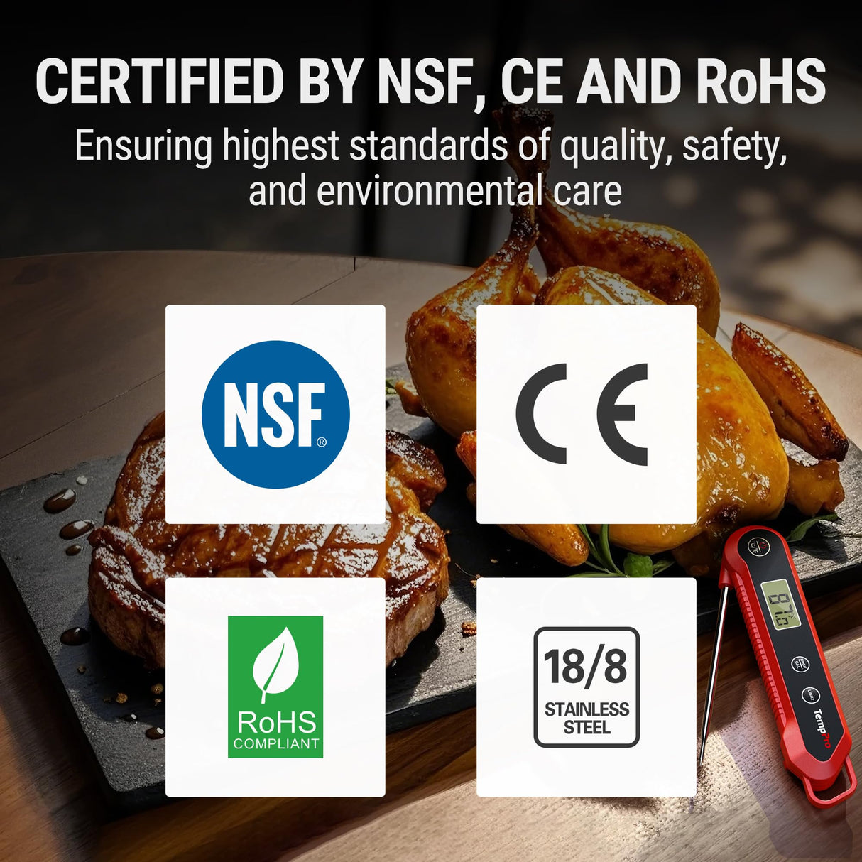 TempPro 3-Sec Instant Read Meat Thermometer Digital, ±0.9°F Accuracy, Waterproof & Backlight Food Thermometer for Cooking, Oil Fry Candy Meat Probe for Kitchen, BBQ, Oven, Grill, Smoker with Magnet TempPro