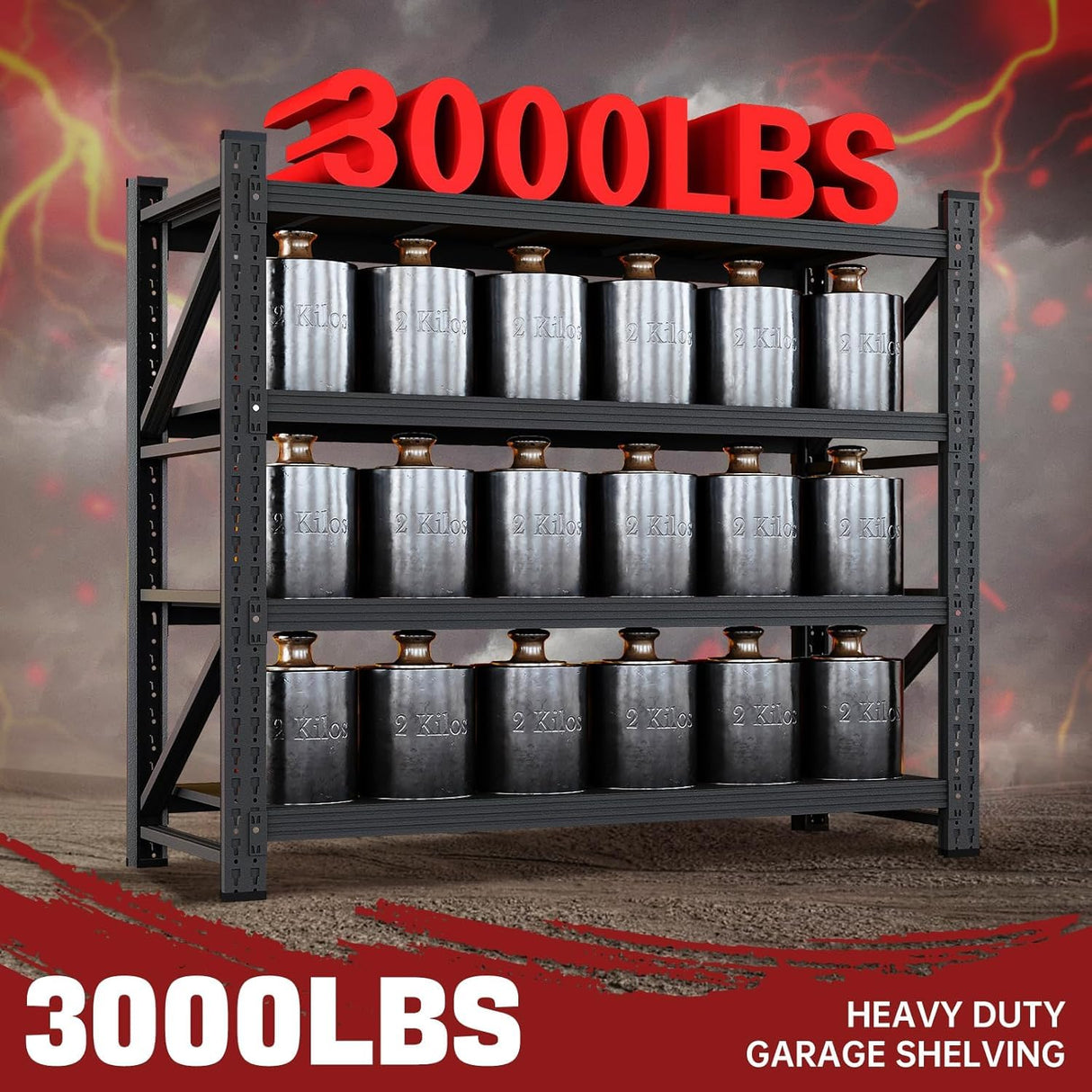 RAVIGIN 48" W Storage Shelves, 3000LBS Garage Shelving Heavy Duty Metal Adjustable Garage Shelves, Shelving Units Industrial Shelving for Warehouse, 48" W x 24" D x 69" H, Black RAVIGIN