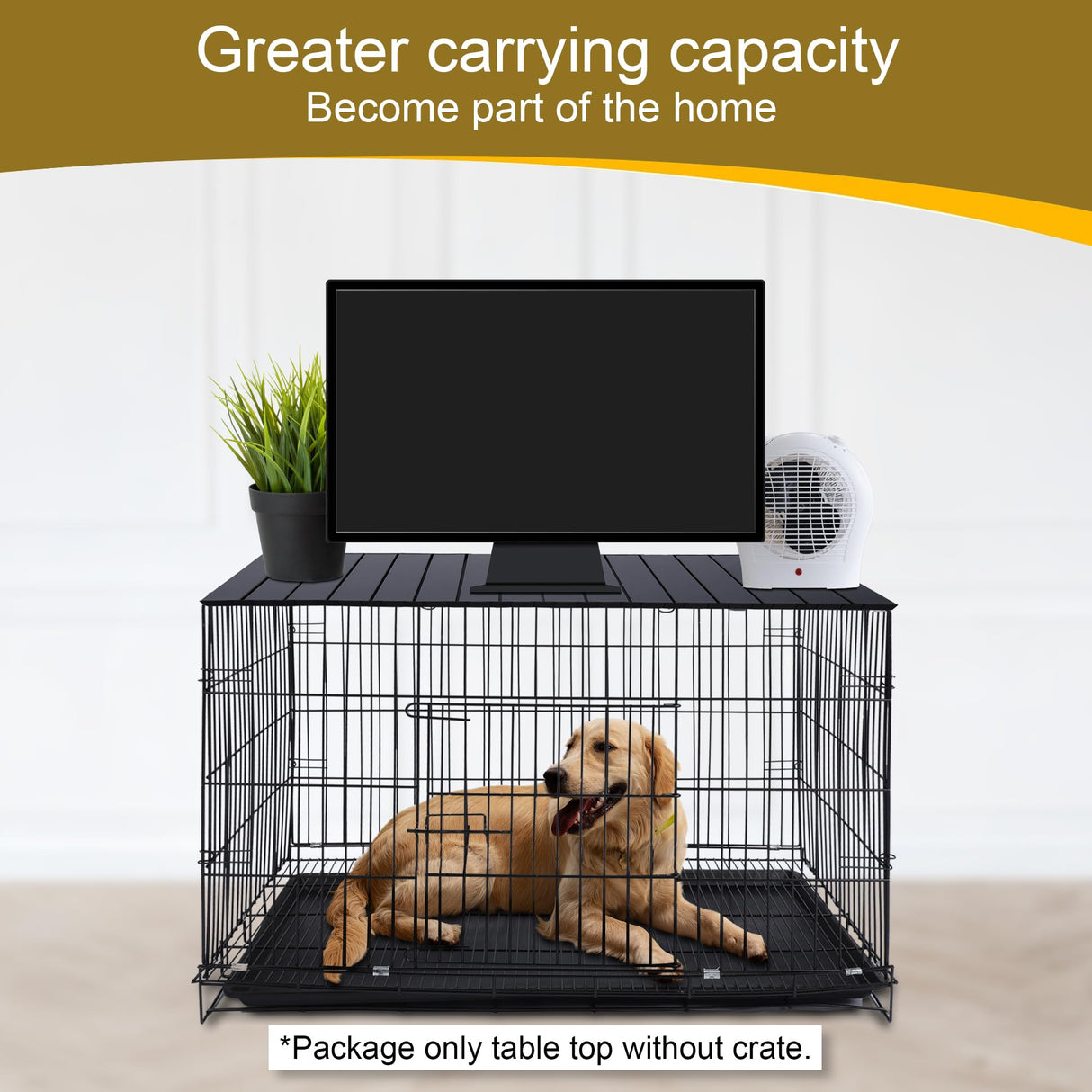 Petmystify Dog Crate Topper with Magnets for 42 Inch Crate - Aluminum Foldable Dog Kennel Topper Decorative Storage Pet Crate Table Black (Only Topper) Petmystify