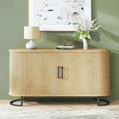 HUAHUU Sideboard Buffet Cabinet with Storage, 54.3" Fluted Tambour, Adjustable Shelves, Mid Century Modern Console for Living Room Kitchen