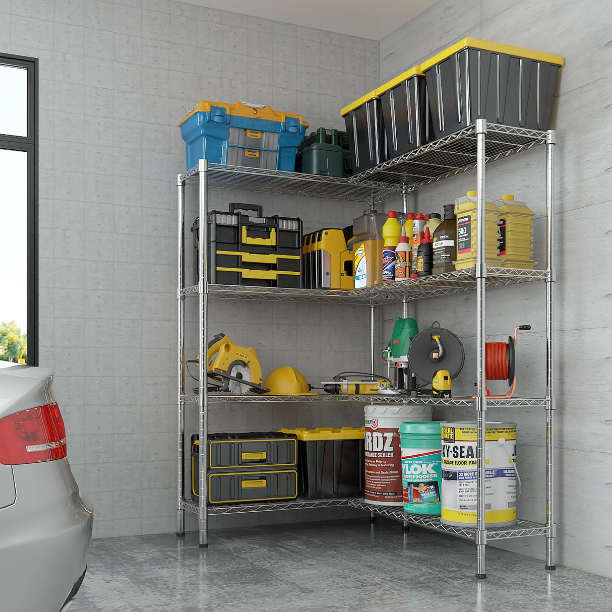 NQW 58''W Adjustable Storage Shelves Wire Shelving Unit 4 Tier Metal Shelving for Storage Rack Shelves for Storage Heavy Duty Garage Shelf Pantry Shelves Kitchen Shelving NQW