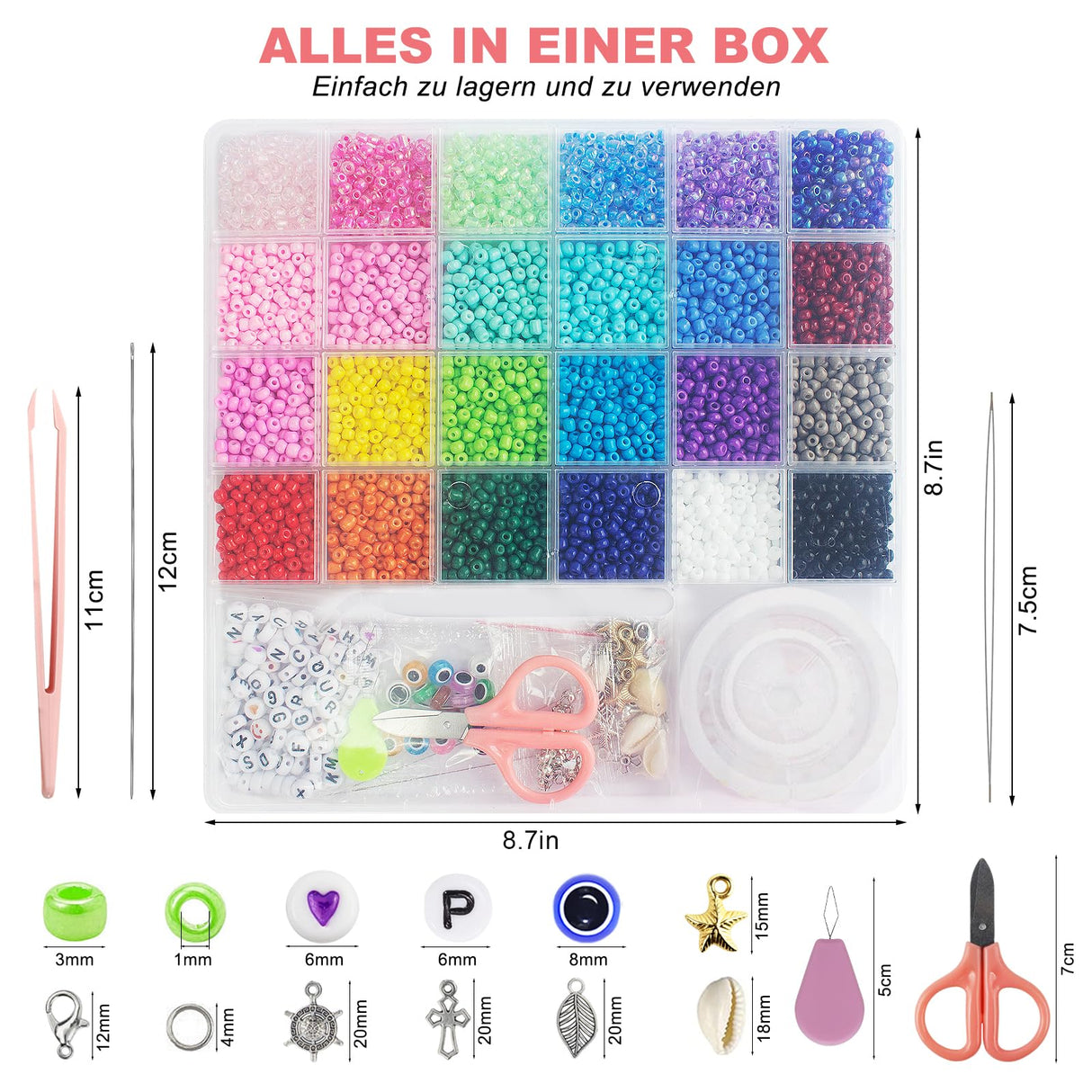 Redtwo 4mm Glass Seed Beads for Jewelry Bracelet Making Kit, Small Beads Friendship Bracelet Kit, Tiny Waist Beads with Letter Beads and Elastic String, DIY Art Craft Girls Gifts. Redtwo