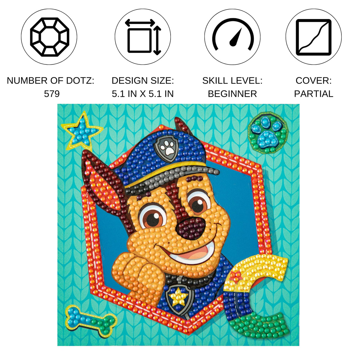 DIAMOND DOTZ PAW Patrol Chase Diamond Painting Kits for Adults - Diamond Art Kits a Relaxing Creative Craft Kit with Dotz Gems DIAMOND DOTZ