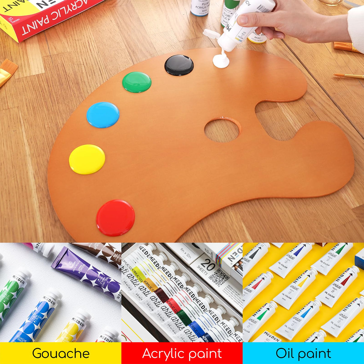 MEEDEN 2 Pack Wood Paint Palette Oil Finished, Acrylic Paint Palette 15.7"x11.8", Oil Paint Palette, Painting Palette, Art Palette, Artist Palette with Ergonomic Large Thumb Hole, Oval Shape MEEDEN