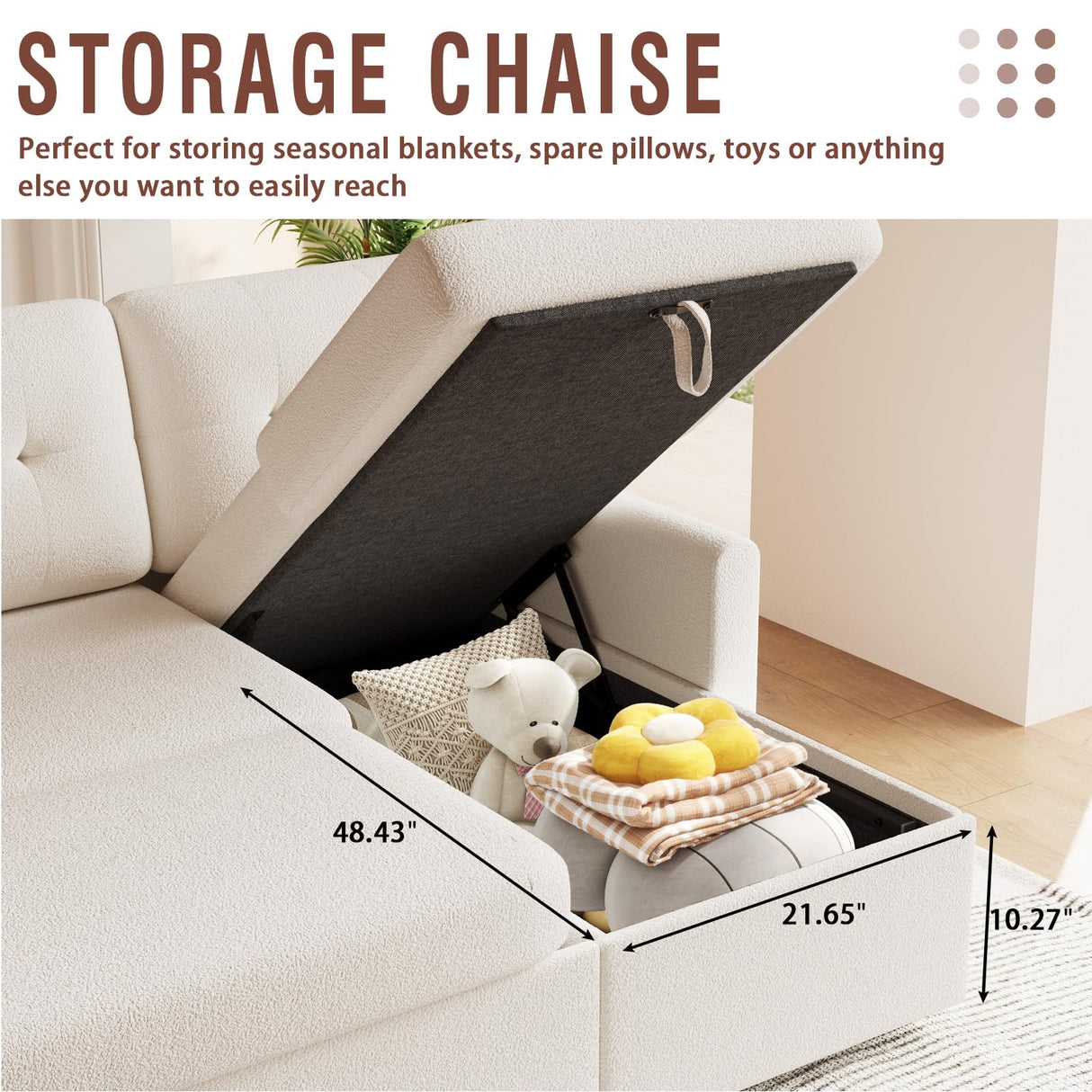 IULULU L Shaped Sectional Sofa, Convertible Sleeper Boucle Couch with Pullout Bed, Storage Chaise, 2 in 1 Pull Out Couch for Living Room, Apartment, White IULULU