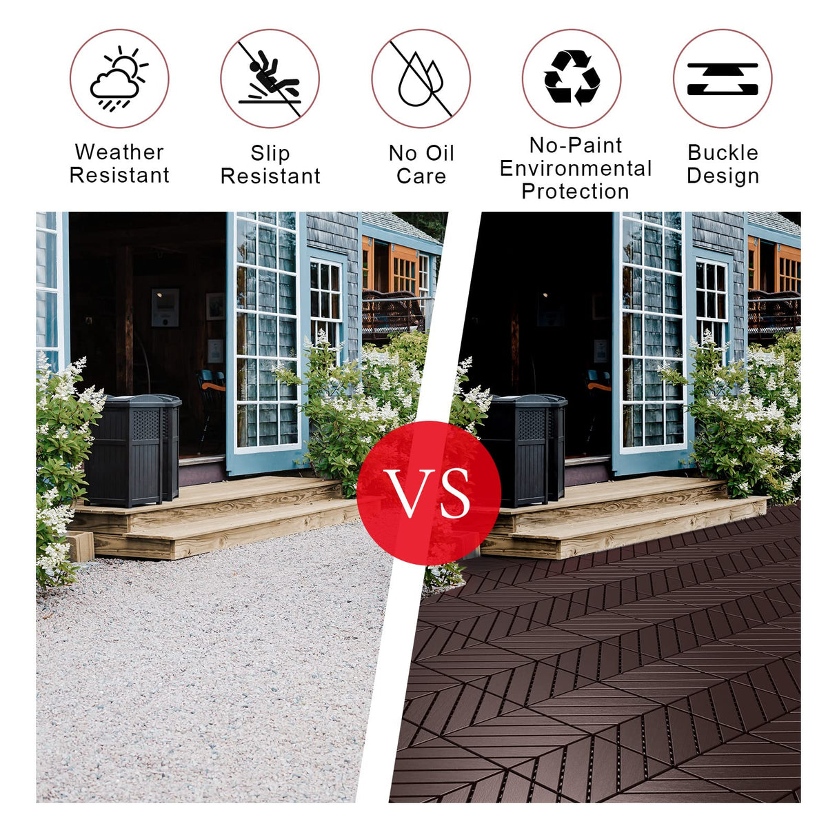 VANCASTLE Interlocking Floor Tiles, 12" x 12" Outdoor Flooring,All-Weather Waterproof Deck Tiles for Patio/Poolside/Garage/Gym, 1 Sq Ft Coverage per Tile, Easy to Install, Dark Brown/9 Pack VANCASTLE