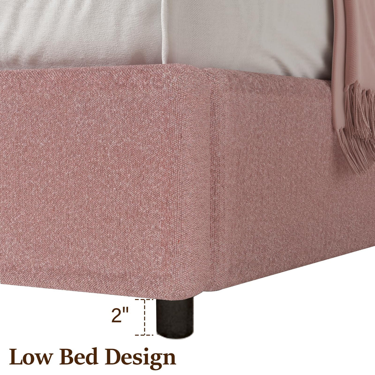 REVOMINCA Twin Size Bed Frame, Pink Twin Bed Frame, Boucle Upholstered Platform Bed Frame with Headboard, Soft Arch Shaped Round Headboard, No Box Spring Required, Easy Assembly, Pink REVOMINCA