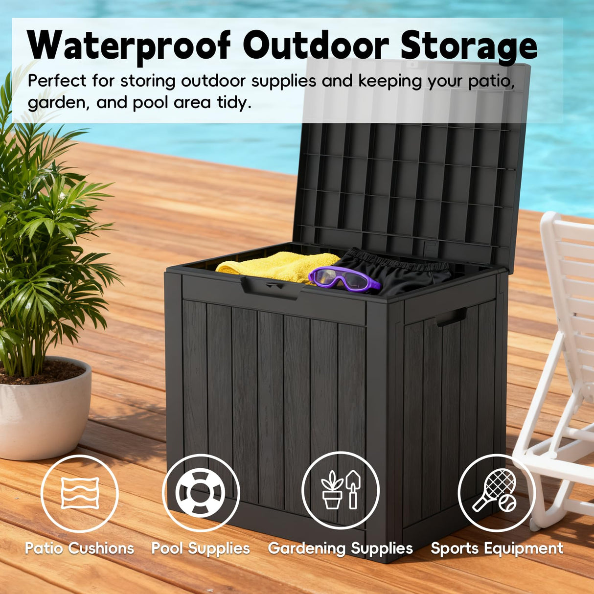 LubanNese Outdoor Storage Box, 35 Gallon Deck Box Waterproof, Resin Patio Storage Bin for Package Delivery, Patio Furniture Cushion, Garden Tools, Pool Accessories, Weatherproof, Black LubanNese