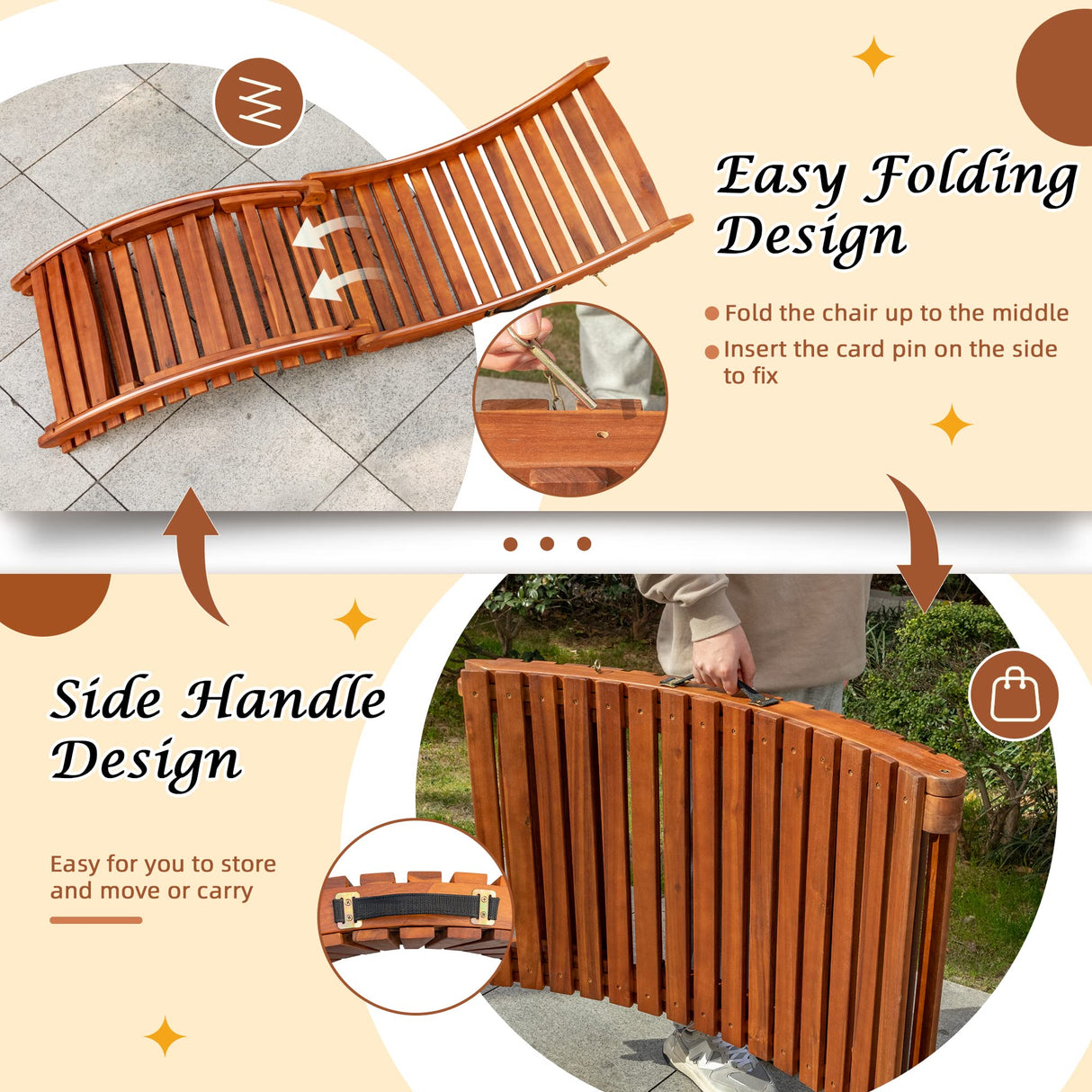 Flamaker Lounge Chairs for Outside Folding Acacia Wood Chaise Lounge with Side Handle Sun Lounger for Poolside, Lawn, Backyard (2 Piece) Flamaker