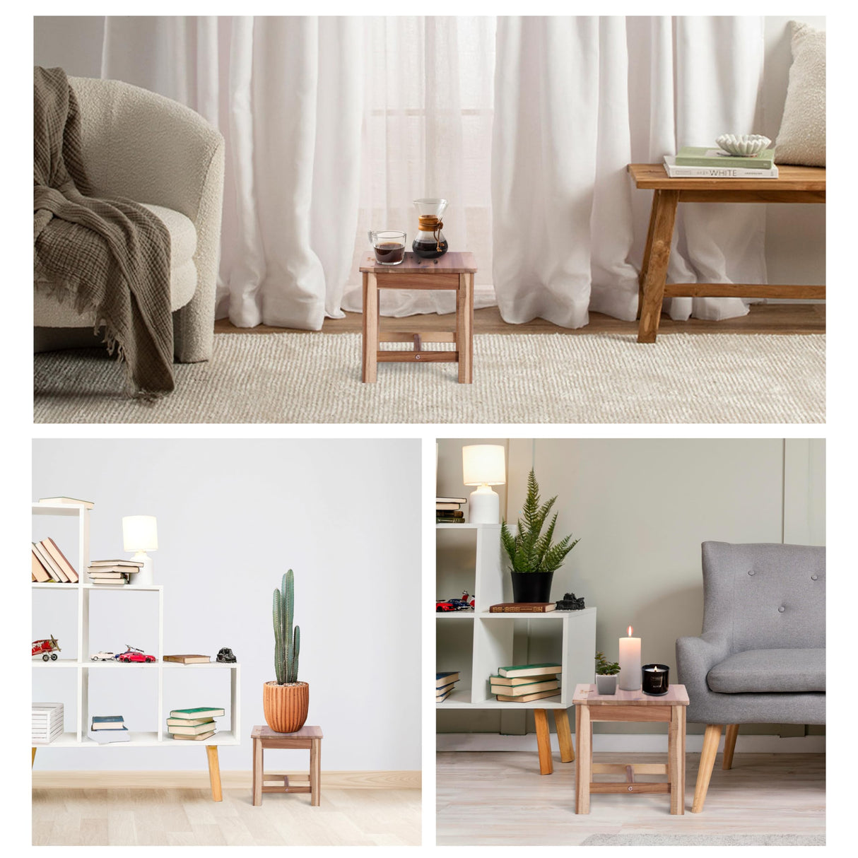 VICTORY RELAX 12 Inch Wooden Step Stool, Small Nature Beach Chair Under Desk, Indoor Acacia Wood Short Footstool for Living Room, Kitchen, Bathroom VICTORY RELAX