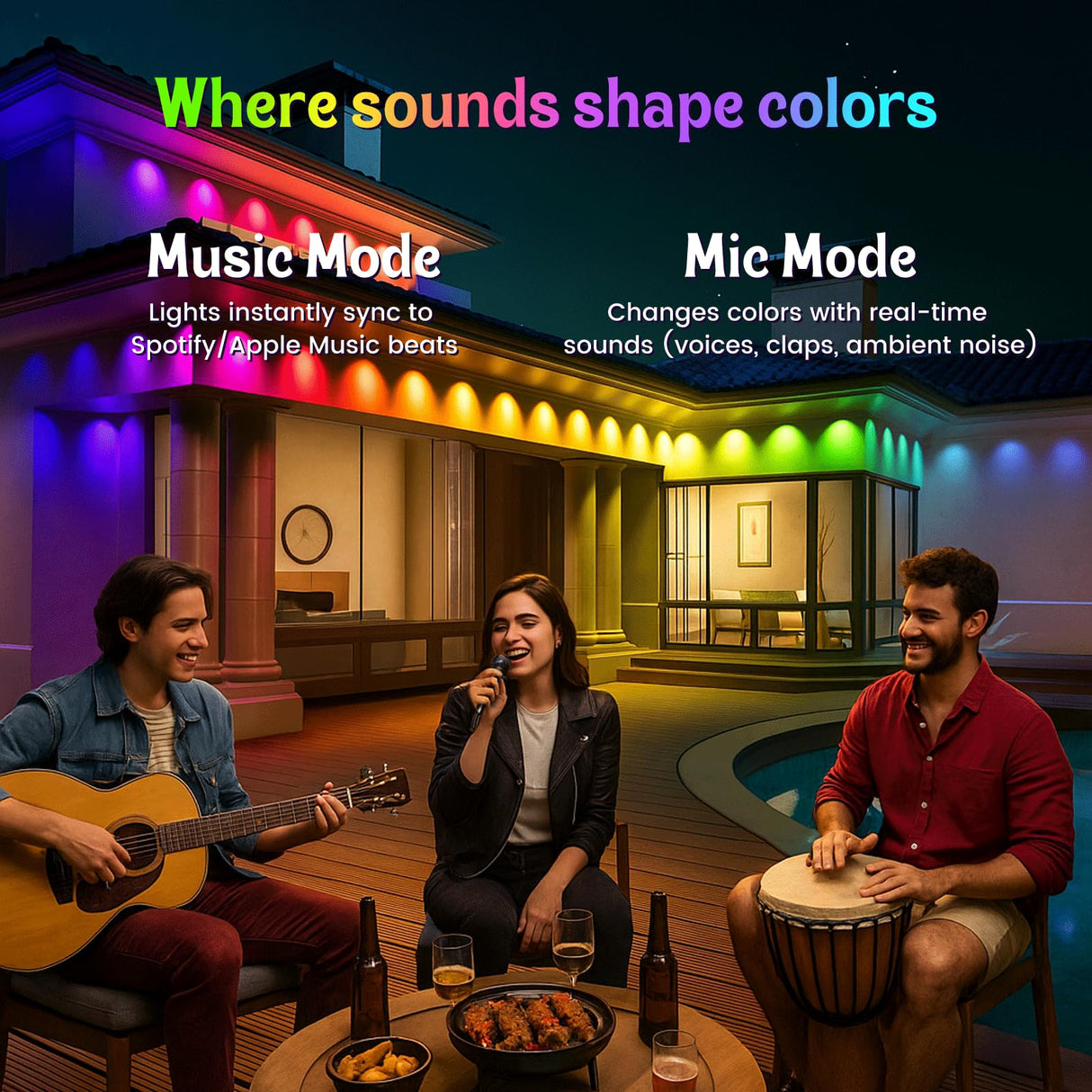 HUTAKUZE Permanent Outdoor Lights, 150ft RGB Outdoor Christmas Lights with 90 LED Light, IP67 Waterproof LED Eaves Light, DIY Scene Modes for Halloween and Holiday Decor, Smart APP & Remote Control HUTAKUZE