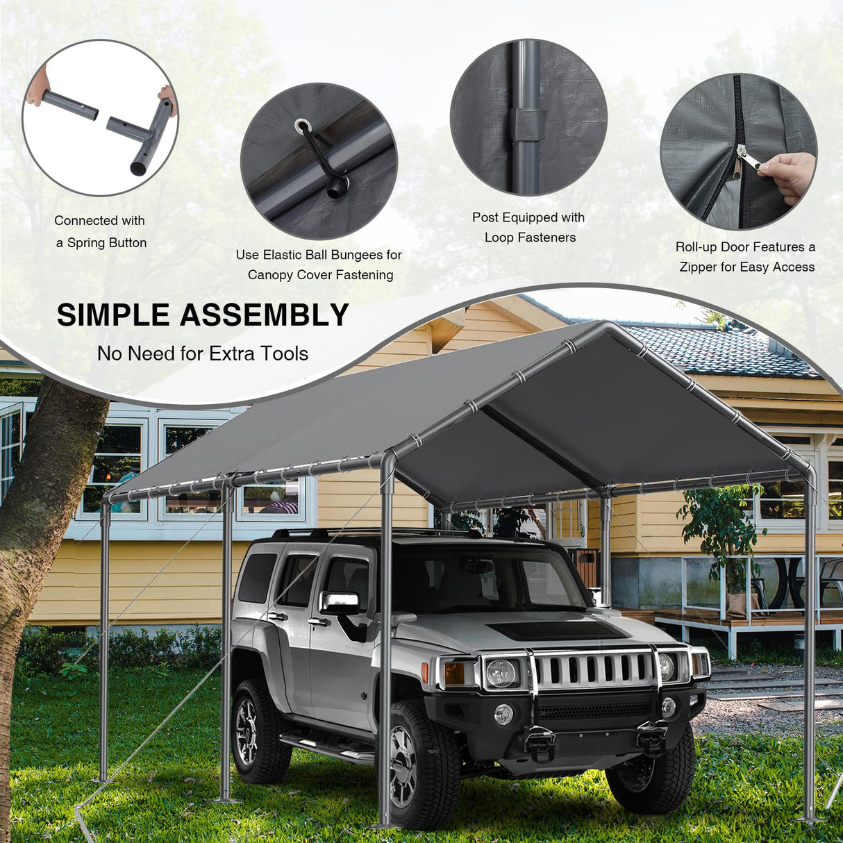 Outdoor Carport 10x20ft Heavy Duty Car Tent, Portable Garage Canopy Storage Shed, Car Shelter, All-Season Tarp Tent for Car, Party (GY) Grezone