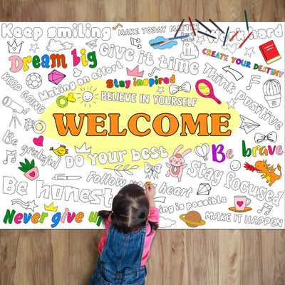 Positive Affirmations Coloring Poster for Kids Giant Welcome Inspirational Coloring Poster Large Big Coloring Tablecloth Sheet Jumbo Coloring Page Book for Classroom Home Birthday Party Supplies Favor