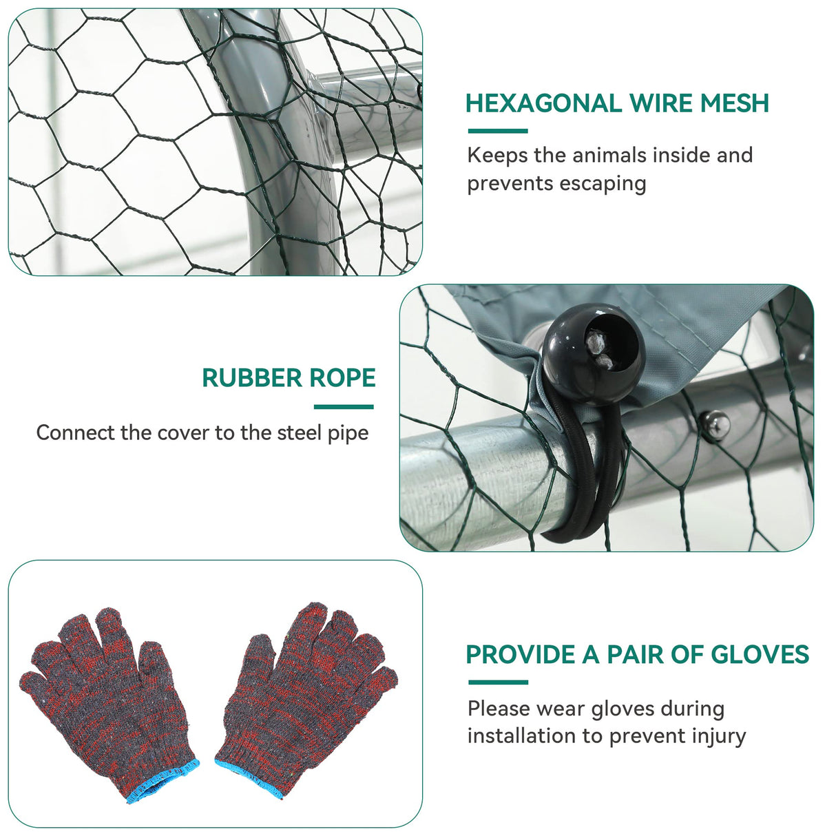 DWVO Large Metal Chicken Coop with Top Cover, 19.7'Lx9.8'Wx6.4'H Large Poultry Cage with Run, Chicken Run House Duck Cage Rabbits Coop for Outdoor Yard Farm DWVO