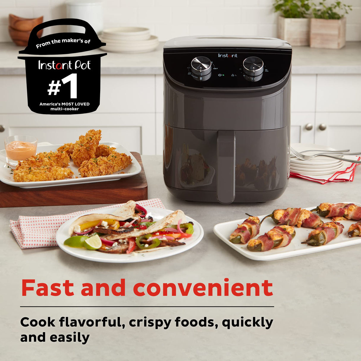 Instant Pot Essentials 4QT Air Fryer with EvenCrisp Technology that Crisps and Reheats, Easily Adjust Time & Temperature For Quick Meals, 100+ In-App Recipes, from the Makers of Instant Pot, Black Instant Pot