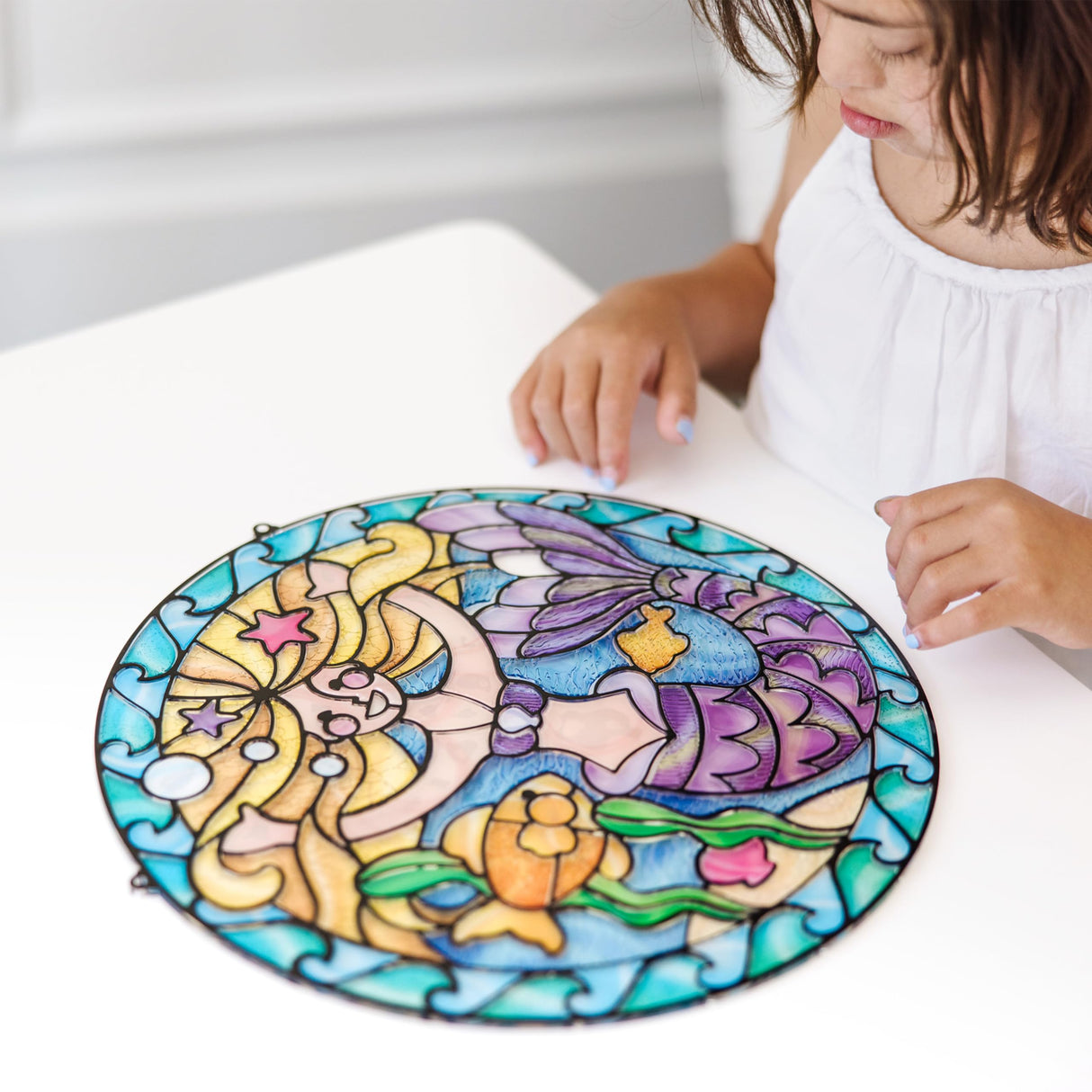 Melissa & Doug Stained Glass Made Easy Activity Kit: Mermaids - 140+ Stickers Kids Sticker Stained Glass Craft Kit; Mermaid Crafts for Kids Ages 5+ Melissa & Doug
