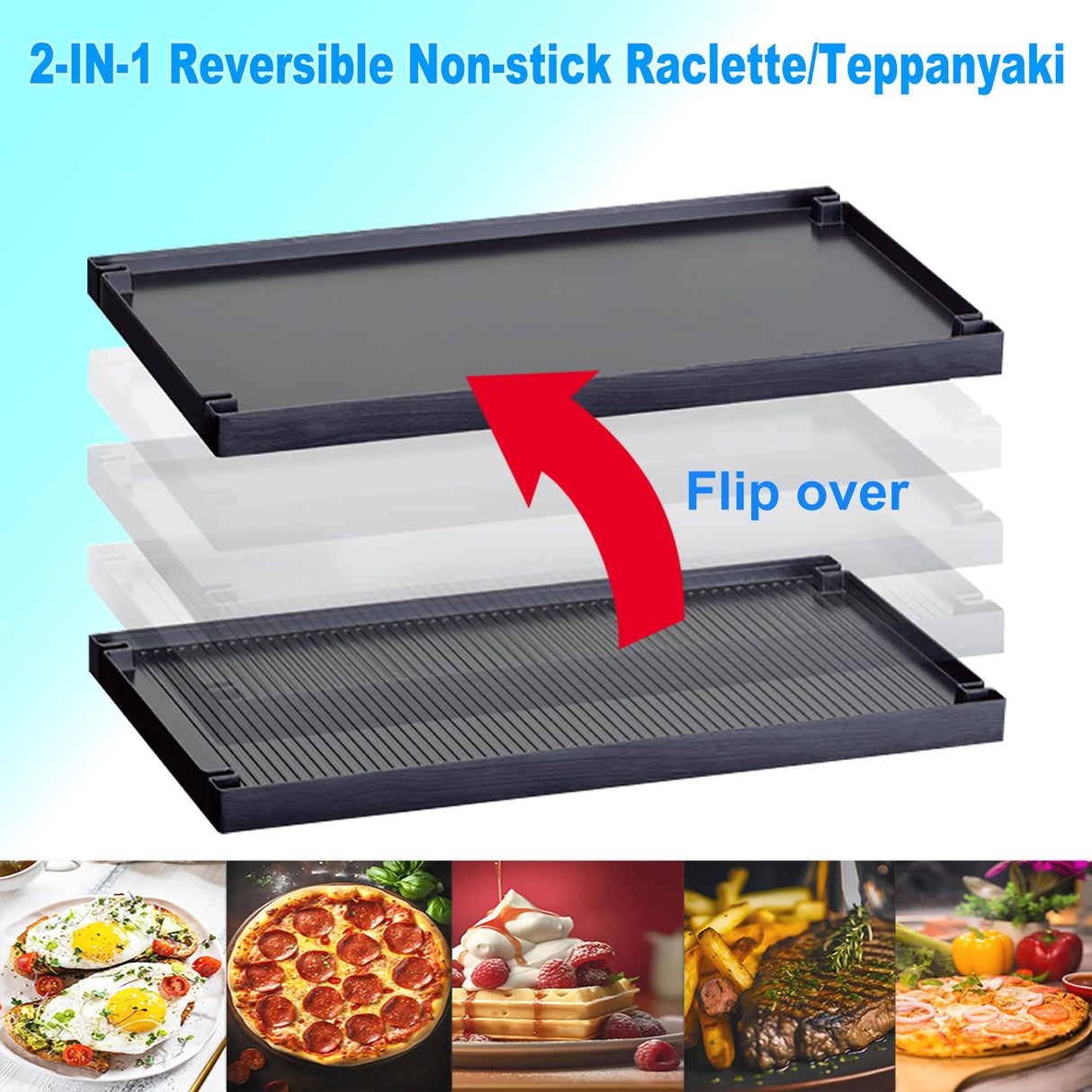 TAMARIT Raclette Party Grill Portable Indoor Electric Korean BBQ Grill 2 in 1 Raclette Table Grill with Ceramic Nonstick Coating Grill Plate 4 Pizza Pans 8 Cheese Trays Upper & Lower Heater,PFAS-No Tamarit