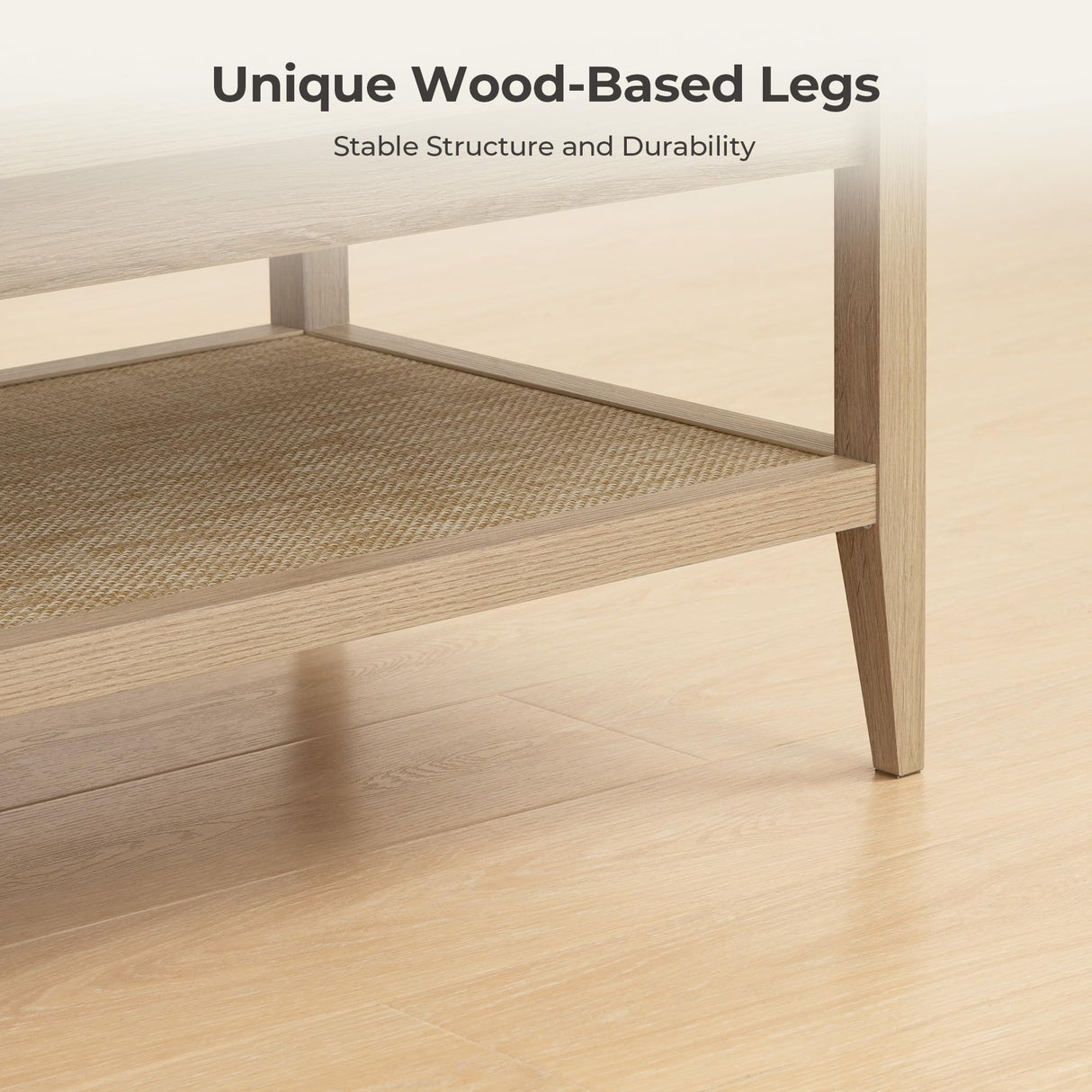 SICOTAS Rattan Coffee Table for Living Room - Boho Rectangular Dining Center Table with 2 -Tiers Rattan Storage Shelf, Farmhouse Accent Table for Living Room, Home Office, Light Oak SICOTAS