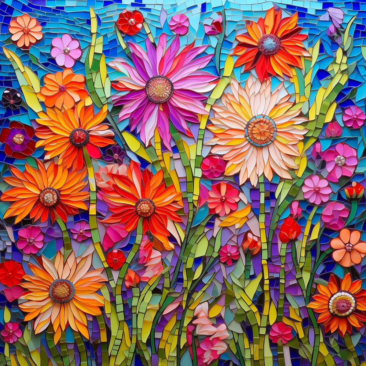 Bgraamiens Puzzle-Mosaic Art Flowers-1000 Pieces Mosaic Art Paper Puzzle for Adults, Stained Glass Art Puzzle with Flowers, Impossible Puzzle Color Challenge Flowers Puzzle for Adults Bgraamiens
