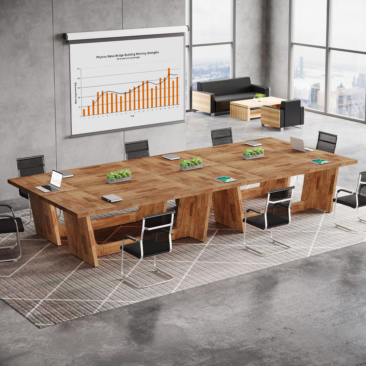 Tribesigns 12FT Conference Table, 70.87" W x 31.5" D Rectangular Seminar Table Set for Meeting Room, Solid Executive Business Furniture Boardroom Desk for Office, Light Brown Tribesigns