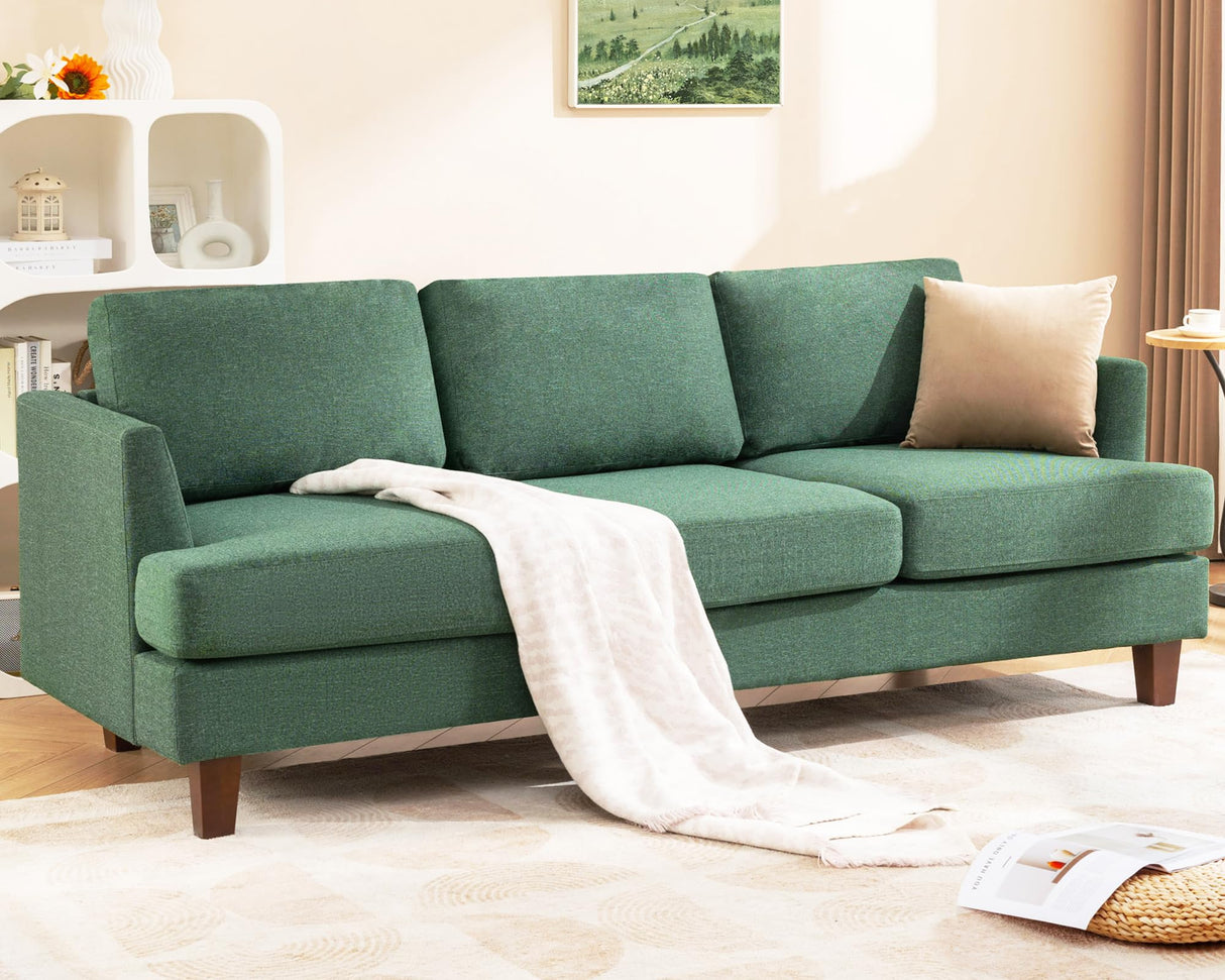 Busaurus 3 Seater Sofa Couch with Deep Seats, 89" Mid Century Modern Upholstered Sofa with Armrests, Comfy Couches for Living Room, Bedroom, Apartment and Office (Green) Busaurus