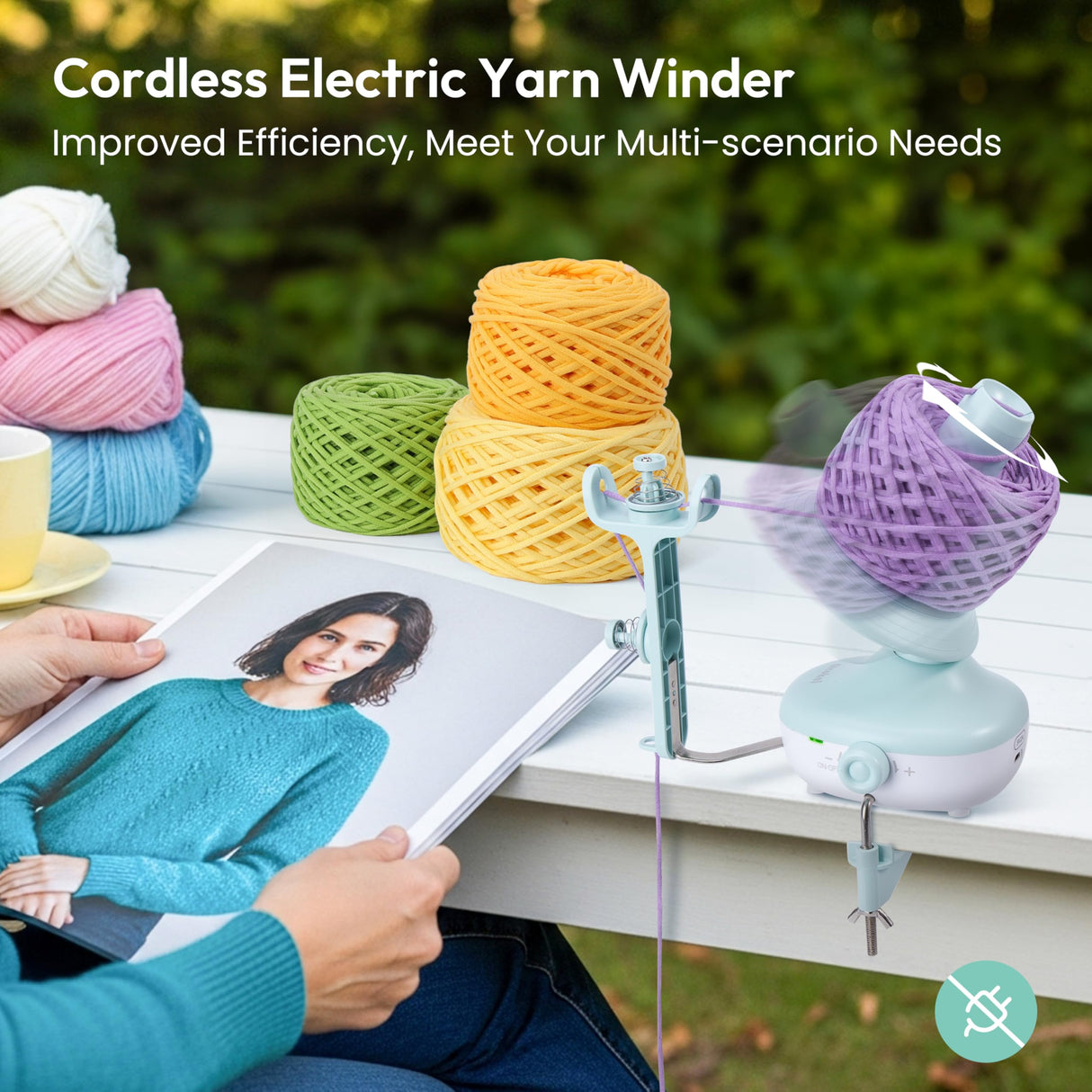 Etcokei Cordless Yarn Winder, Rechargeable Electric Yarn Ball Winder with 2200mAh Battery, Compact Yarn Cake Winder for Crocheting, Smart Automatic Yarn Spinner, Ideal Helper for Craft Lovers(Mint) Etcokei