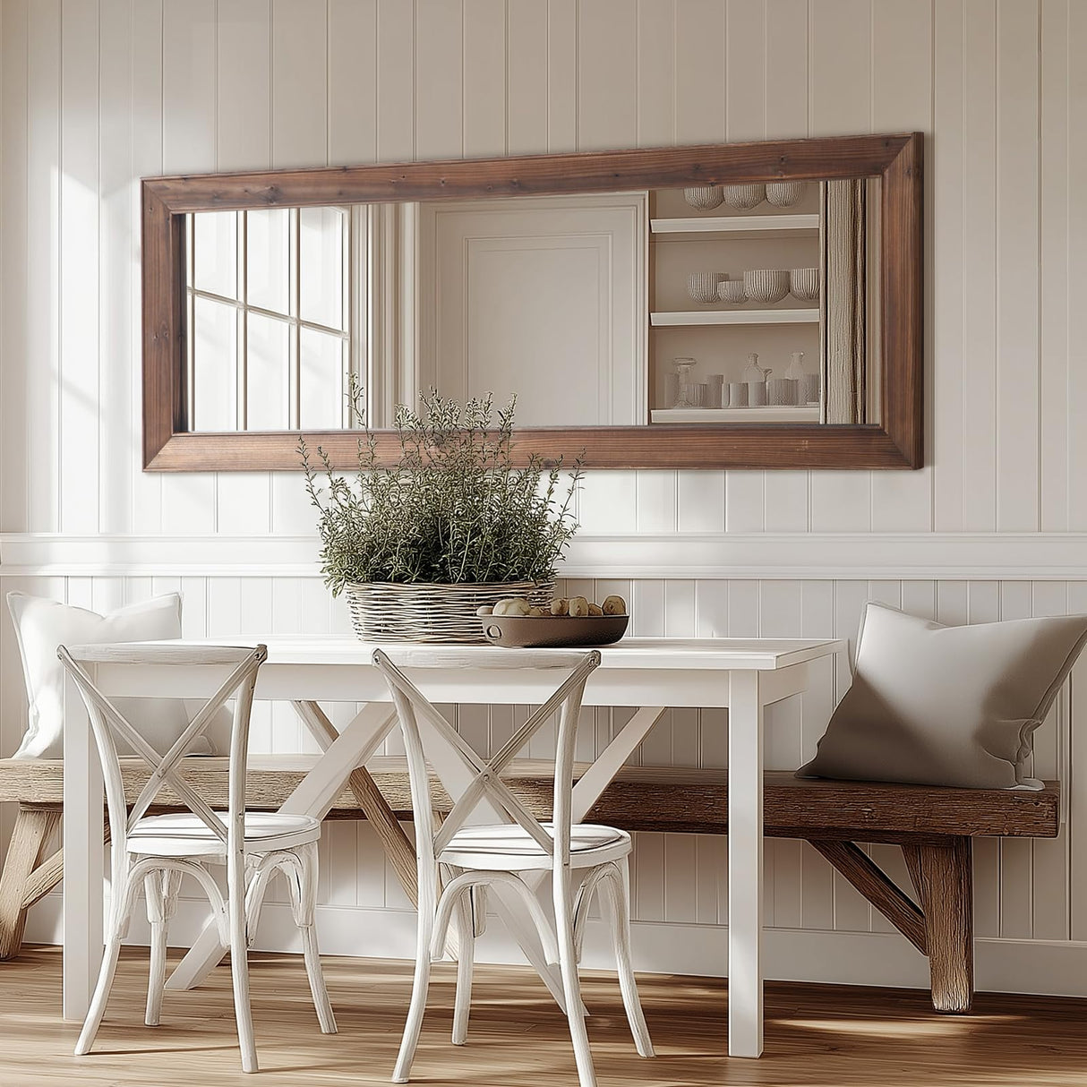 Rustic Farmhouse Full Length Mirror 64"X21" Wood Frame Floor Mirror with Stand, Free Standing Mirror Leaning or Hanging Full Body Mirror Tempered Glass Long Mirror for Bedroom Living Room, Brown MirrMuse