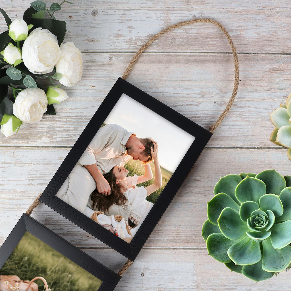 QUTREY 5x7 Collage Picture Frames Black, 3 Openings Vertical Hanging Photo Frame Set Display 5 by 7 inch Pictures for Wall Decor, 2 Pack QUTREY