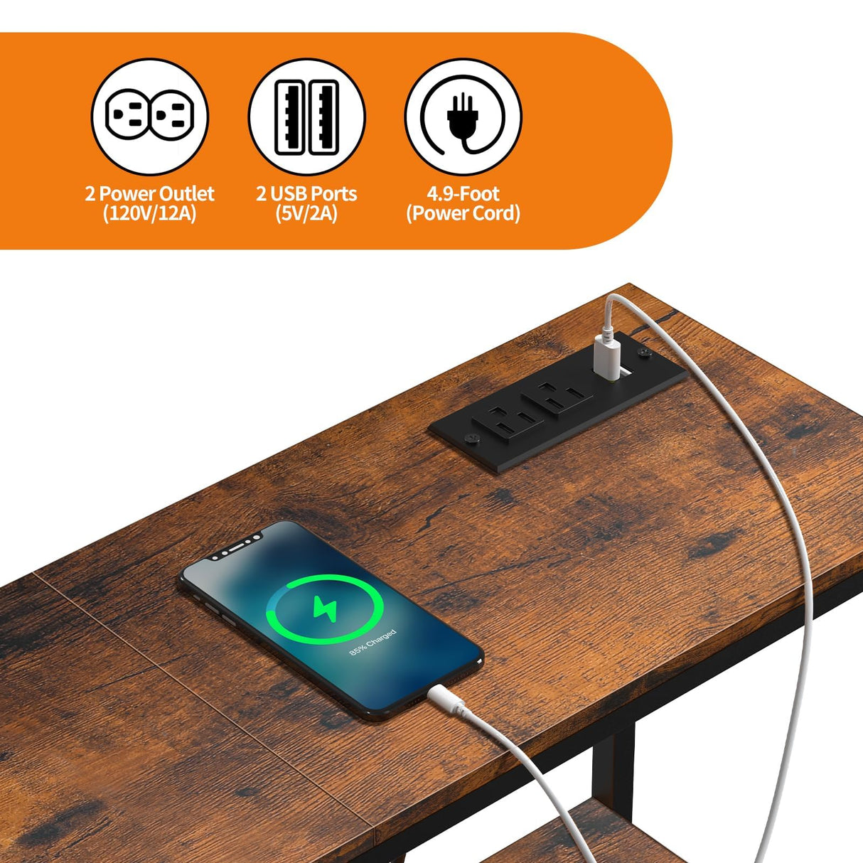 Snughome Console Table with Power Outlets, Entryway Table with Storage, Narrow Sofa Table with 3 Tier Shelves, Couch Table with USB Ports, Hallway Table for Living Room, Entrance Snughome