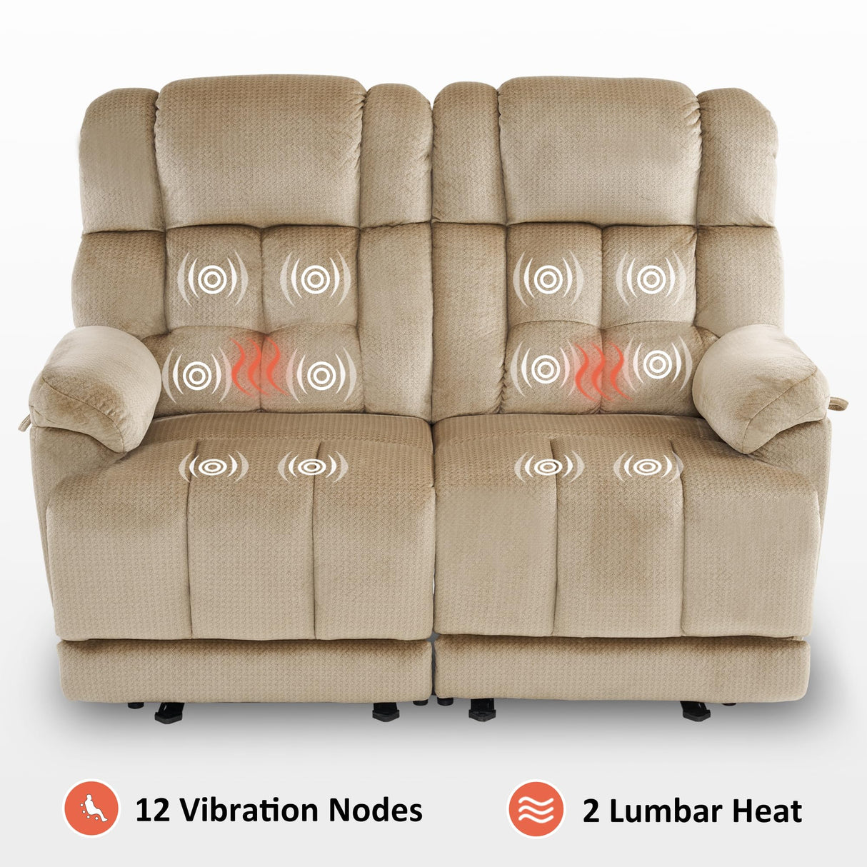 MCombo 58.7" Zero Gravity Power Loveseat Recliner with Heat and Vibration Massage, Reclining Loveseat Sofa with USB Ports for Living Room, Fabric 6237 (Beige) MCombo