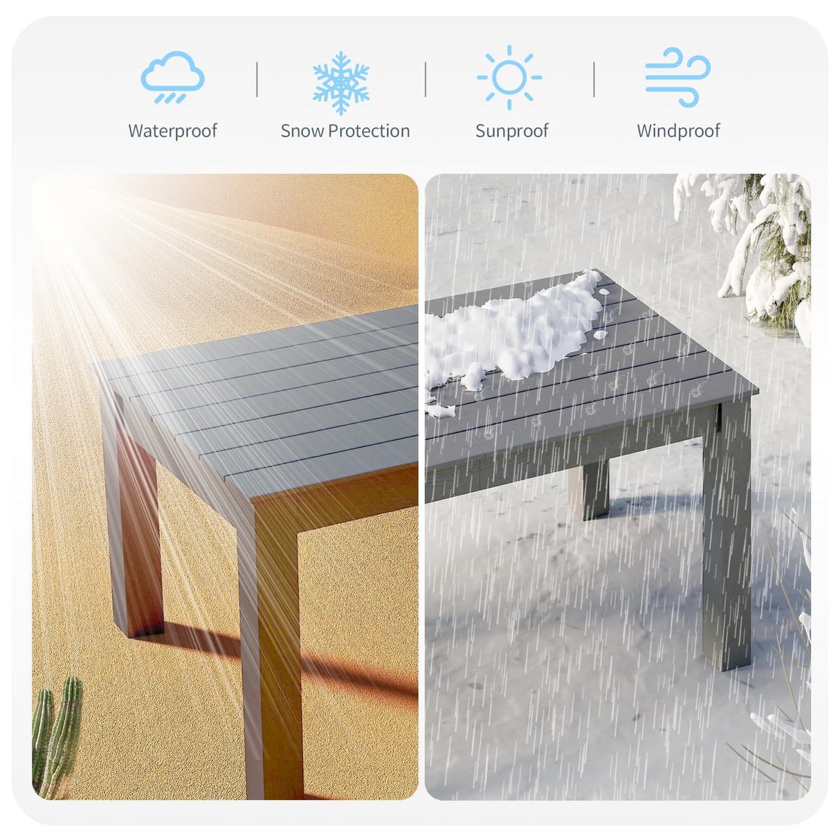 ZHUSI Patio Table and Chairs Set,HDPE Outdoor Dining Set with Umbrella Hole for Backyard, Poolside, Porch,All Weather,Grey ZHUSI