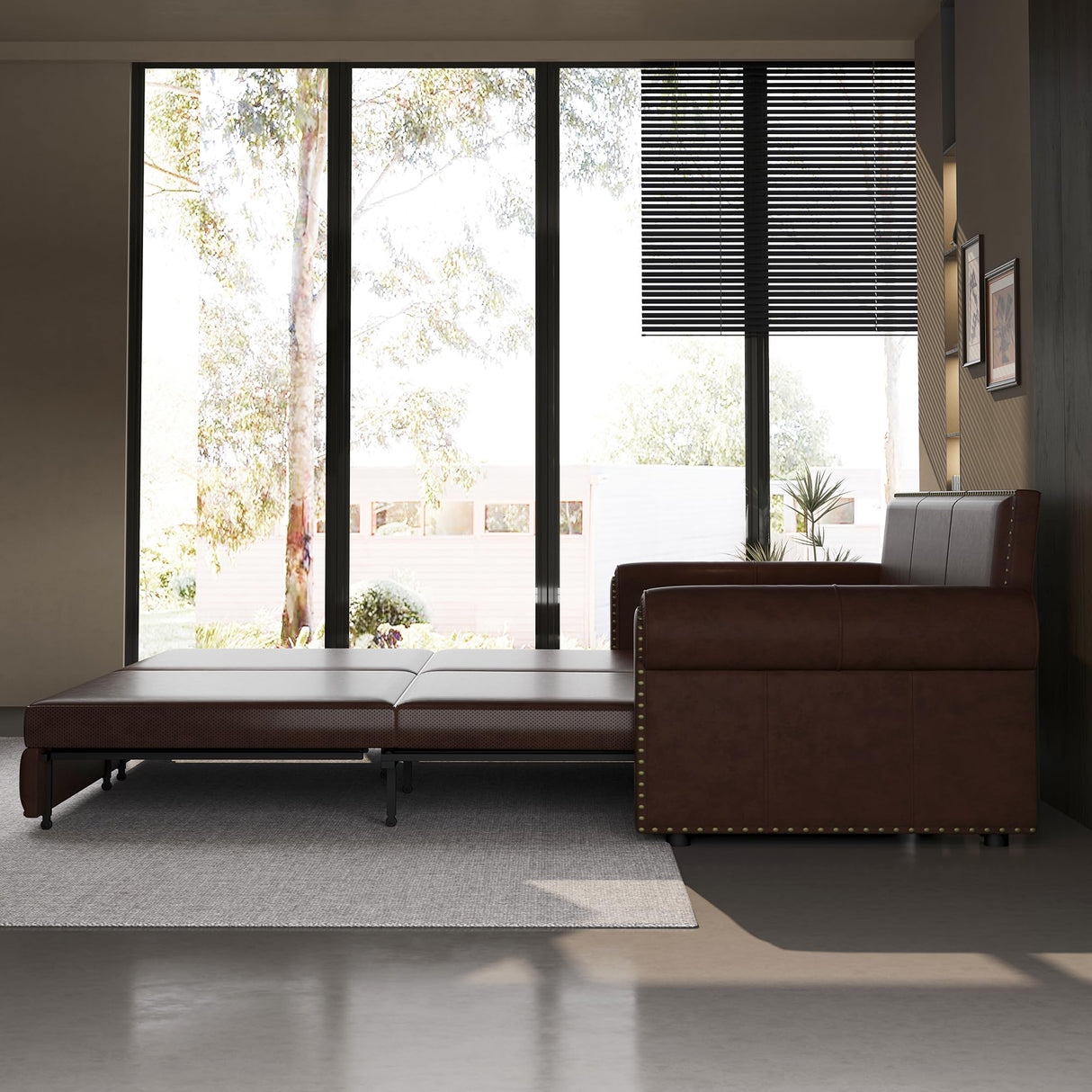 Tmsan 93.7" King Pull Out Sofa Bed, 3 in 1 Convertible Sleeper Sofa, 3 Seat Couch with Nailhead Trim & Rolled Arm for Living Room, Apartment, Dark Brown PU Leather Tmsan