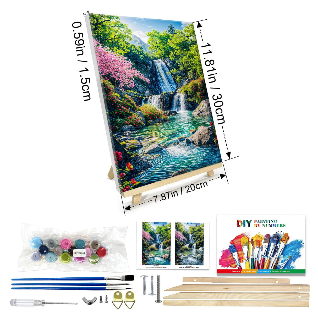 JOOZ Paint by Numbers Kit for Adults with Frame, Landscape Paint by Number with Easel, Mountain Waterfall Paint by Number Canvas, DIY Landscape Oil Painting Kit for Home Wall Decor 8x12 Inch JOOZ