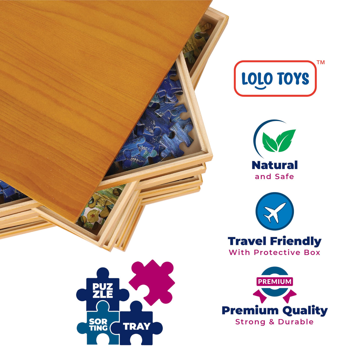 Premium Wooden Puzzle Sorting Trays Stackable – 8 x 8 Inch, Stackable Jigsaw Puzzle Organizer for Sorting up to 1500 Pieces – Durable Puzzle Piece Sorter Trays LOLO TOYS