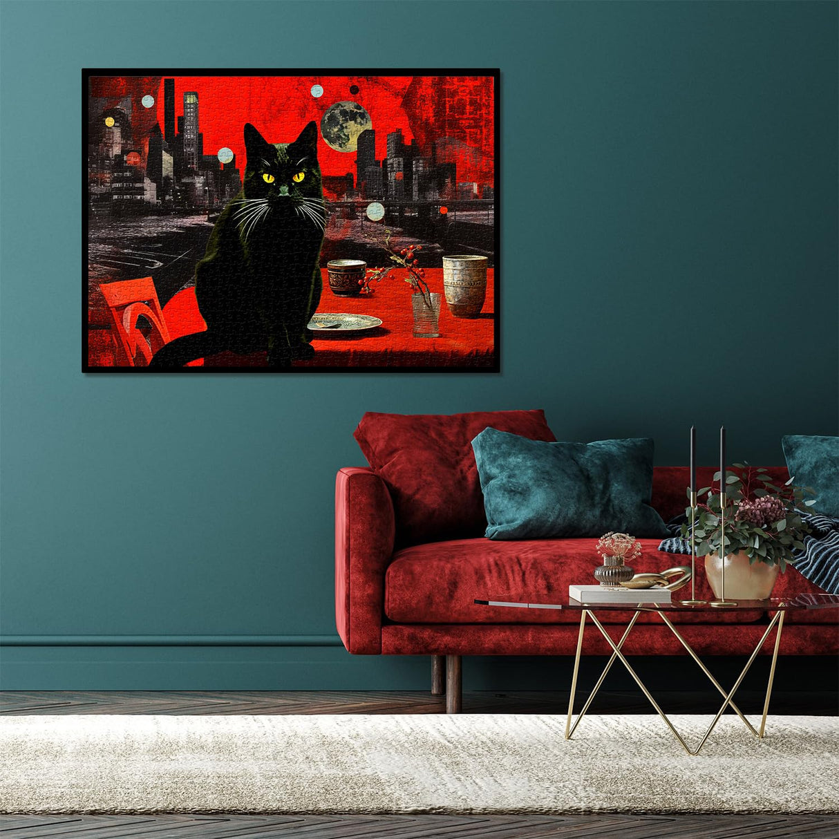 Vintage Cat Puzzles for Adults 1000 Pieces, Impossible Black Cat Art Jigsaw Puzzles, Hard Retro Kitty Kitten Animal Puzzle PPuzzling