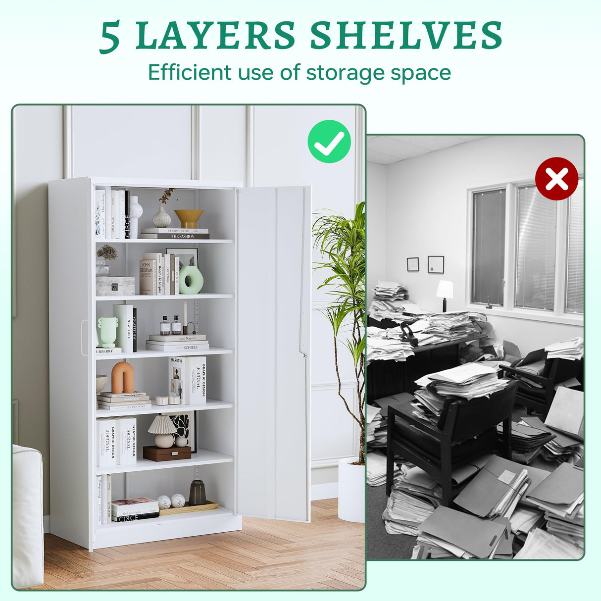 Letaya Metal Storage Cabinets with Lock Door,Steel Locker Garage Cabinets 5 Adjustable Shelves for Home,Office, Warehouse(White) Letaya