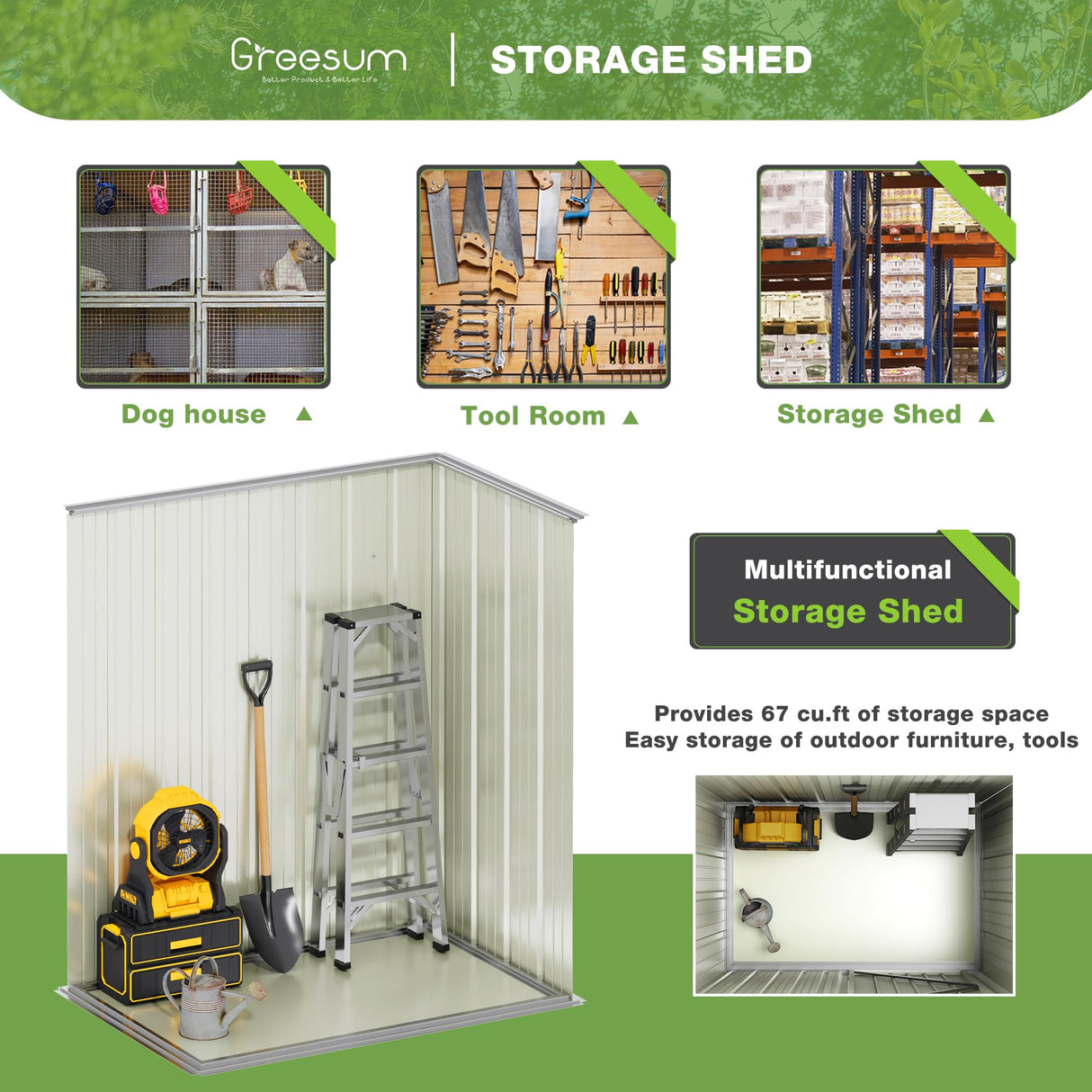 Greesum Outdoor Storage Shed 5 x 3 ft. Utility Tool Shed Metal Storage Garden Shed with Door & Lock for Patio Storage, Brown Greesum