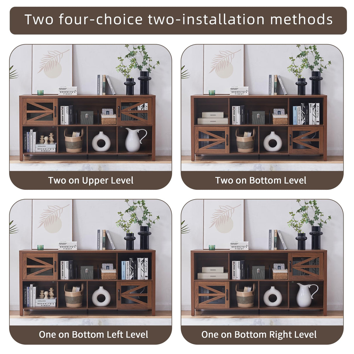 DUDUSHIMAN 8 Cube Storage Organizer Bookshelf with 2 Doors, 2-Tier Mid Century Modern Bookcase, 63" Long Horizontal Cubby Shelf, Wood Bookcase for Small Spaces Living Room DUDUSHIMAN