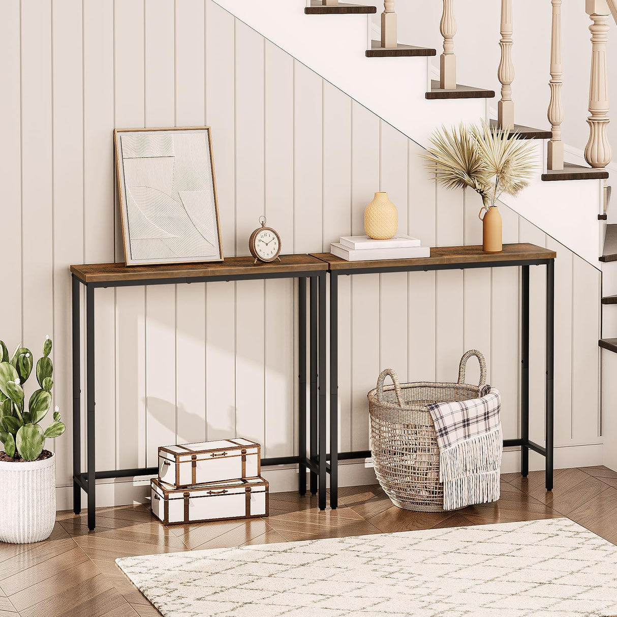 HOOBRO Narrow Console Table, 29.5" Small Entryway Table, Thin Sofa Table, Side Table, Display Table, for Hallway, Bedroom, Living Room, Foyer, Rustic Brown and Black BF75XG01 HOOBRO