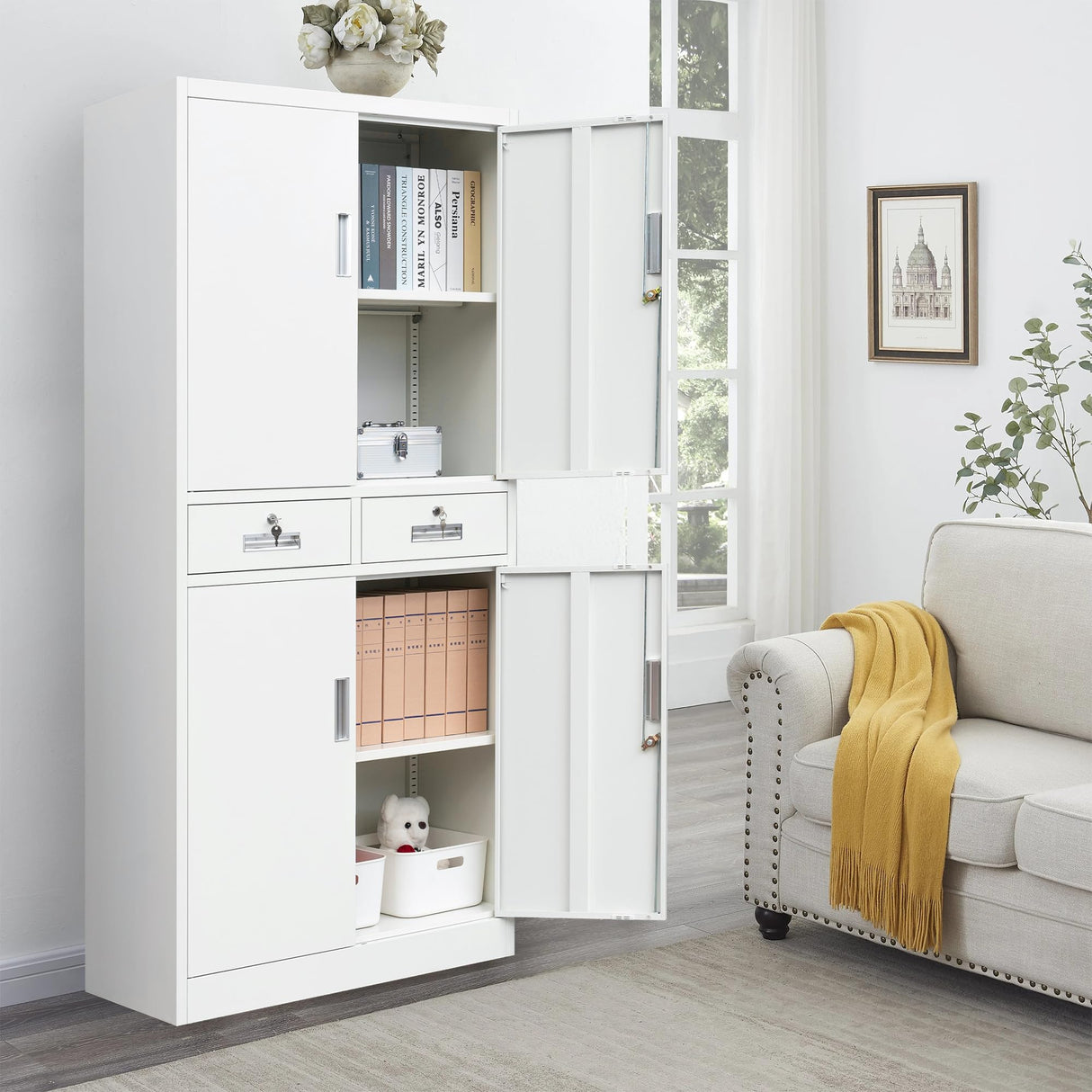 Metal Storage Cabinet,71" Garage Storage Cabinet with 2 Locking Drawer and 4 Adjustable Shelves ,Black Tool Cabinet,Lockable File Steel Cabinet for Home, Office, Gym, School. TaskStorz