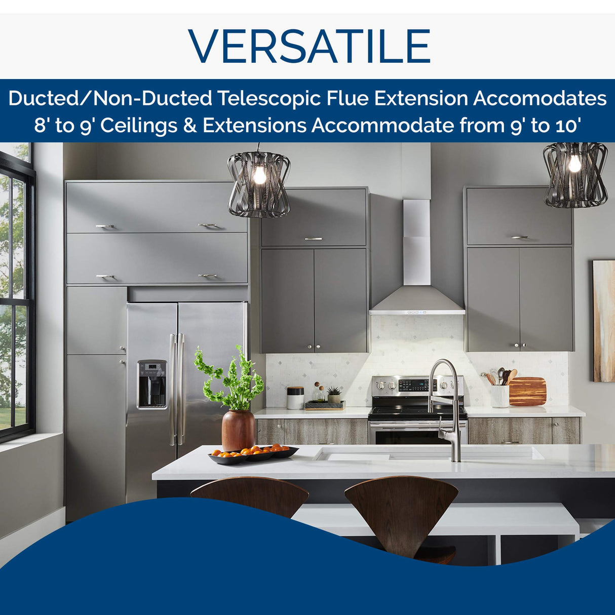 Broan-NuTone BWP2304SS 30-inch Wall-Mount Convertible Chimney-Style Pyramidal Range Hood with 3-Speed Exhaust Fan and Light, Stainless Steel Broan-NuTone