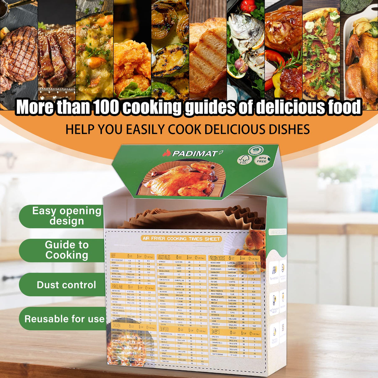 Disposable Paper Liners, 120 Pcs Square Airfryer Parchment Cooking Non-Stick Liner Accessories, Microwave Oven, Frying Pan, Oil-proof Air Fryers Filters Sheet for 2 3 4 4.5 Qt Baking Basket PADIMAT