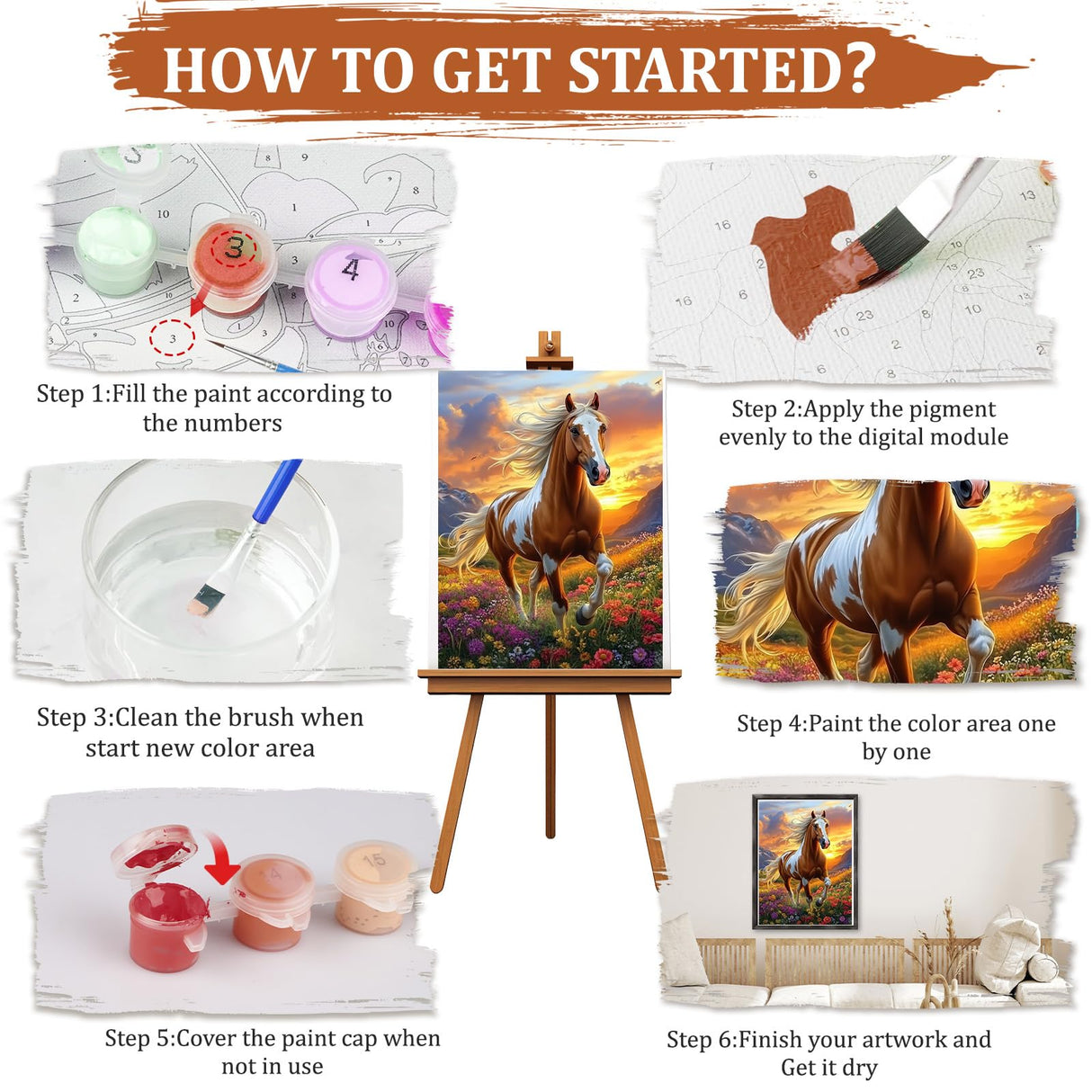 MAXBYE Horse Paint by Numbers Kit for Adults Beginner with Wooden Frame, Paint by Number Kit on Canvas, Adults' Paint by Number Kits DIY Oil Painting Kits for Gift Home Wall Decor 12x16In MAXBYE