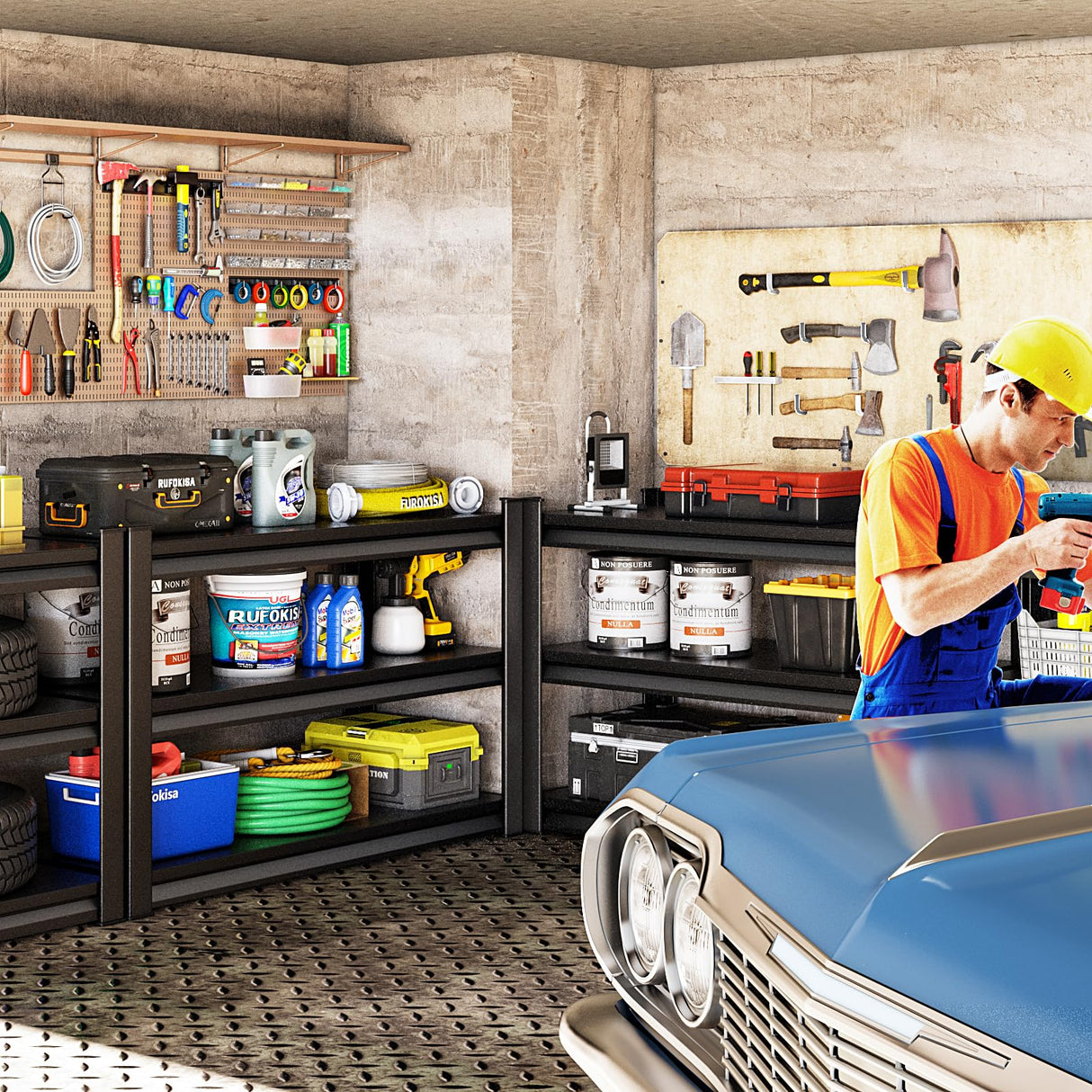 Rufokisa 48" W 3-Tier Garage Shelving Heavy Duty, 1680LBS Loads Garage Storage Shelves, Metal Shelving Units and Storage Racks, Industrial Utility Shelf Heavy Duty,48" Wx16 Dx39 H, Black Rufokisa