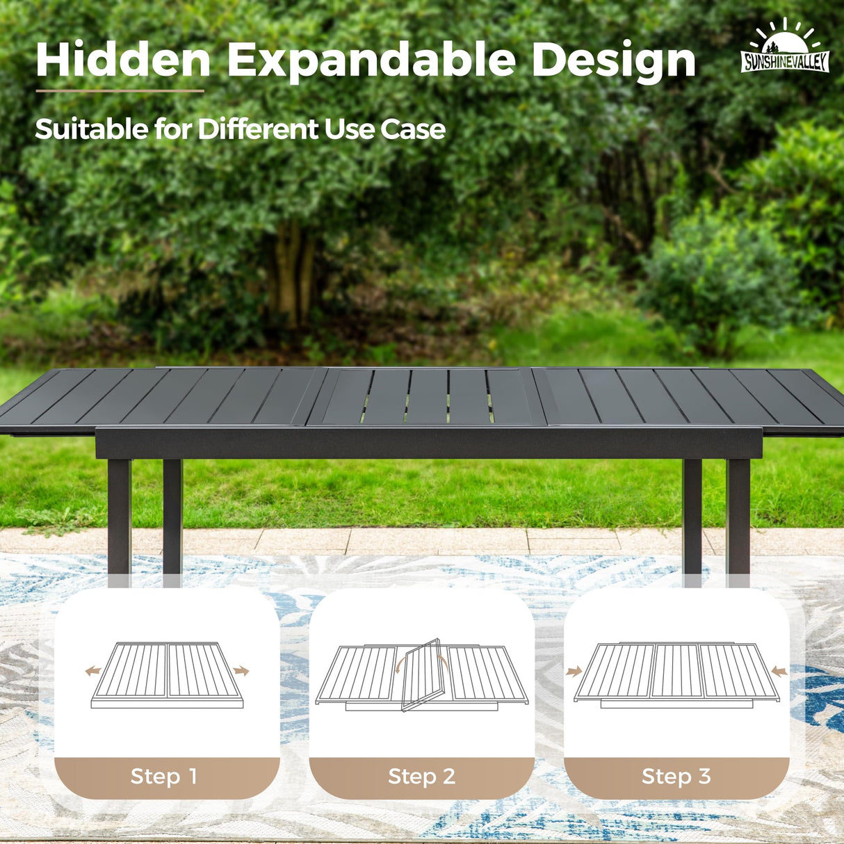 SUNSHINE VALLEY 9 Pieces Patio Dining Set, 8 x Woven Rattan Chairs with Waterproof Cushion, 84" Extendable Rectangular Dining Table, Outdoor Table and Chairs Set for Backyard Lawn and Deck, Beige SUNSHINE VALLEY