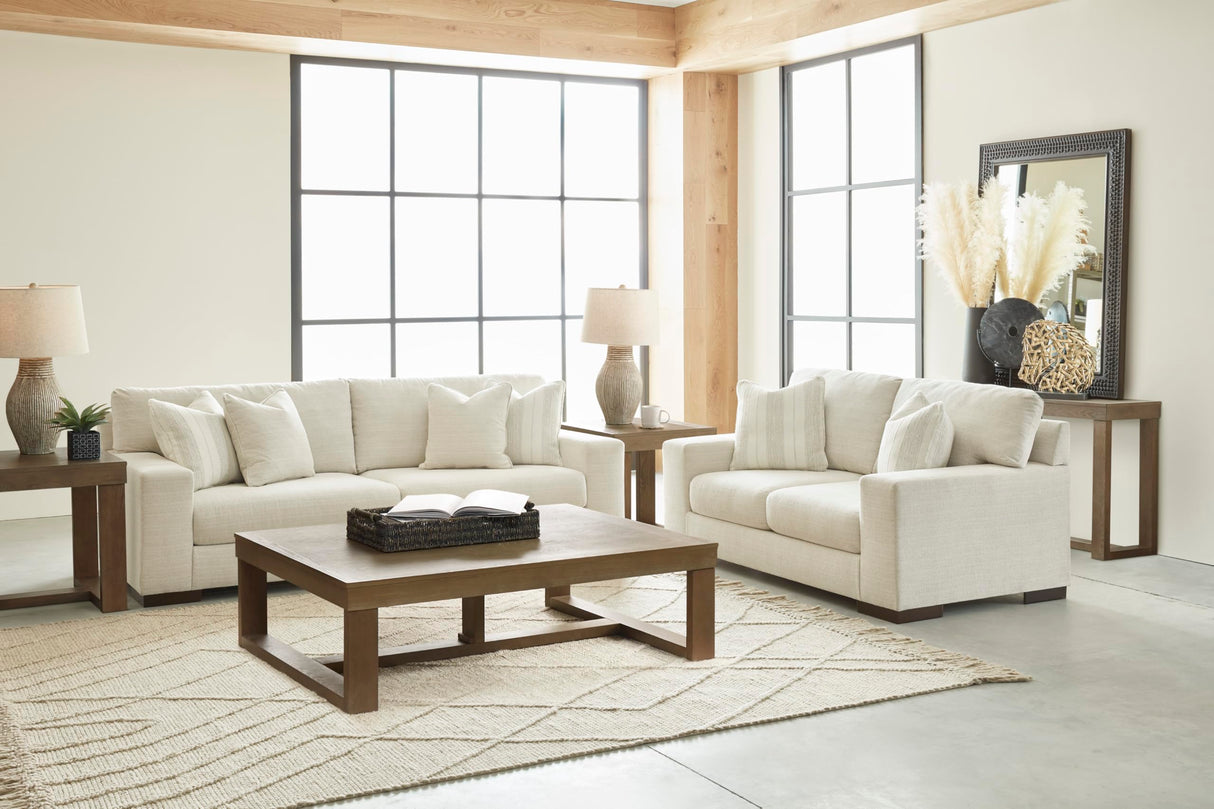 Signature Design by Ashley Maggie Contemporary Upholstered Loveseat with Accent Pillows, Off-White Signature Design by Ashley