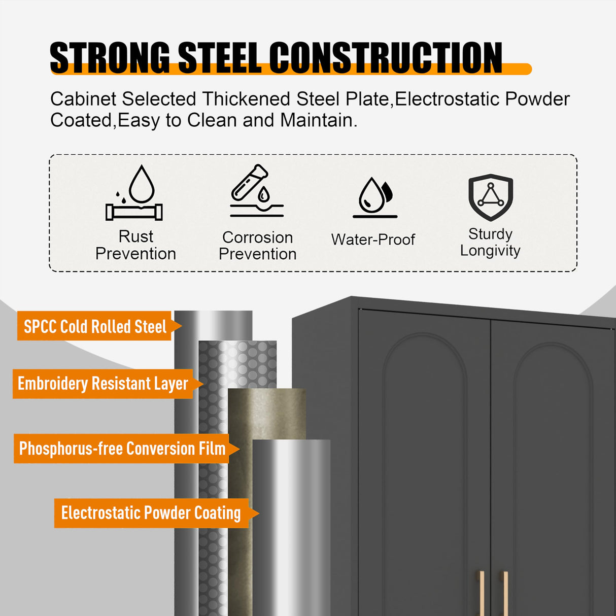 Black Metal Storage Cabinet with with Door, Kitchen Pantry Cabinet with 3 Adjustable Shelves, 60" Tall Storage Cabinets, Steel Large Cupboard for Home Office, Living Room, Dining Room, Kitchen MetalMax