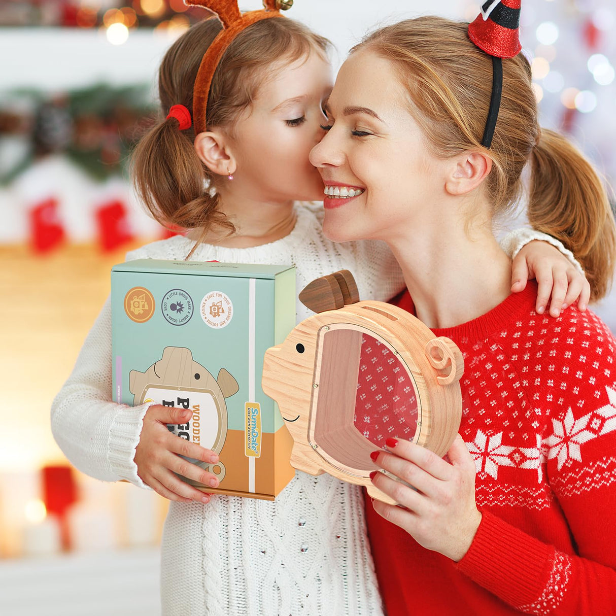 Summidate Custom Wooden Piggy Bank for Kids Boys Girls, Large Unbreakable Bills Coin Money Saving Box, Personalized Children Birthday Gift, Nursery summidate