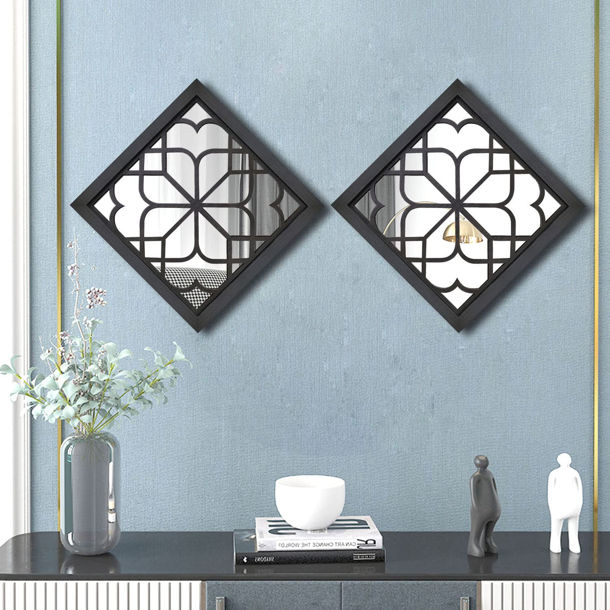 Wocred 2 PCS Square Wall Mirror,Gorgeous Rustic Farmhouse Accent Mirror,Black Entry Mirror for Bathroom Renovation,Bedrooms,Living Rooms and More(12”x12”) Wocred