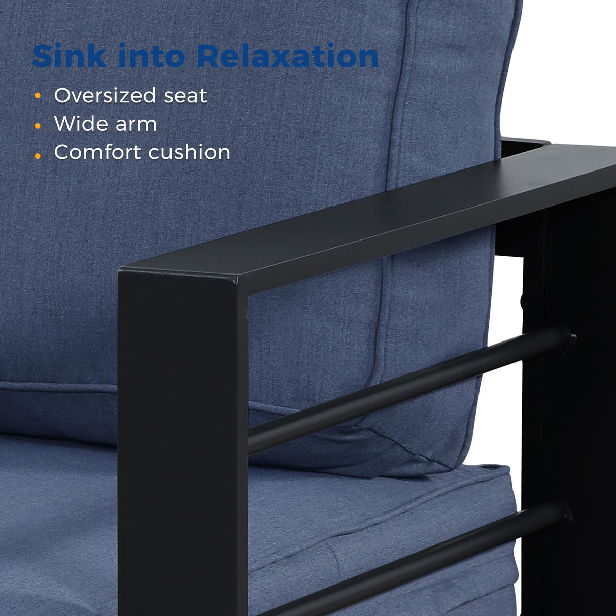 Wisteria Lane Aluminum Outdoor Patio Furniture Set, 7 Seats Modern Patio Conversation Sets, Outdoor Sectional Metal Sofa with 5 Inch Cushion and Coffee Table for Garden, Black Frame and Blue Cushion Wisteria Lane